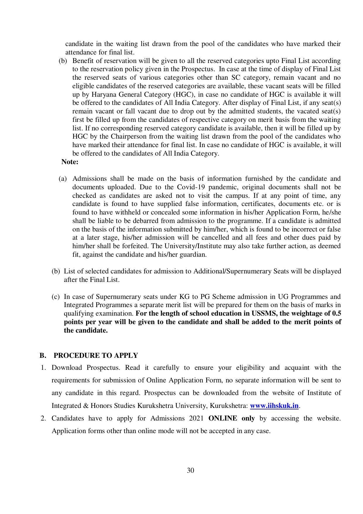 Kurukshetra University, Kurukshetra 2021-22 (Prospectus) - Page 30