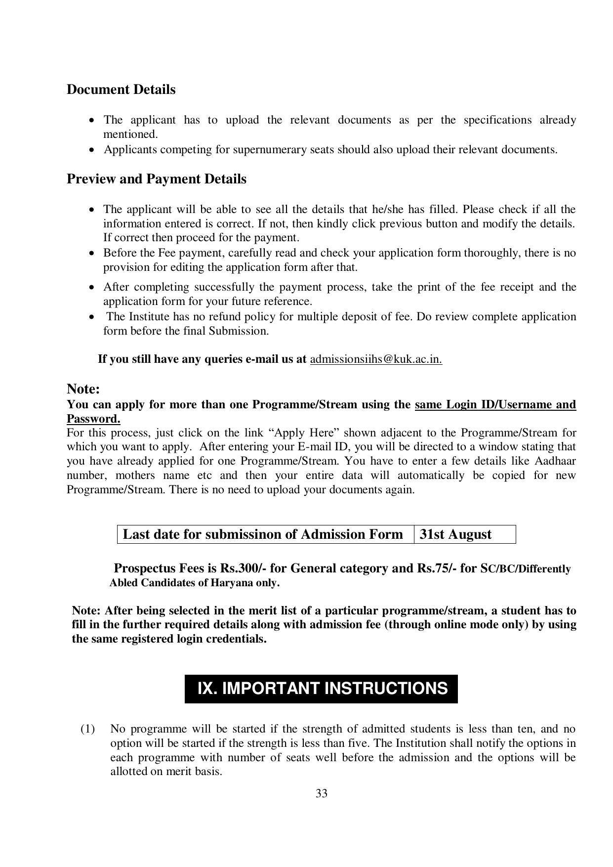 Kurukshetra University, Kurukshetra 2021-22 (Prospectus) - Page 33