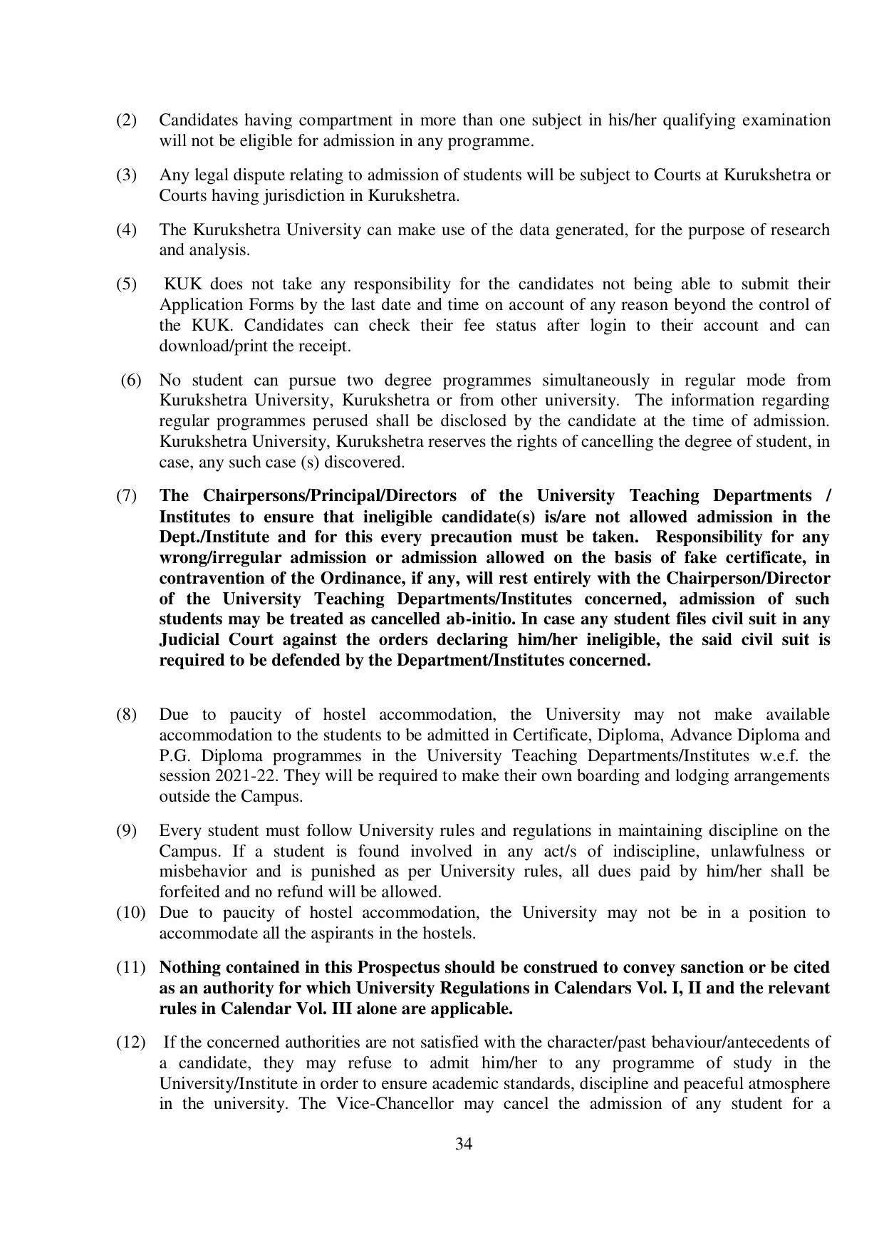 Kurukshetra University, Kurukshetra 2021-22 (Prospectus) - Page 34