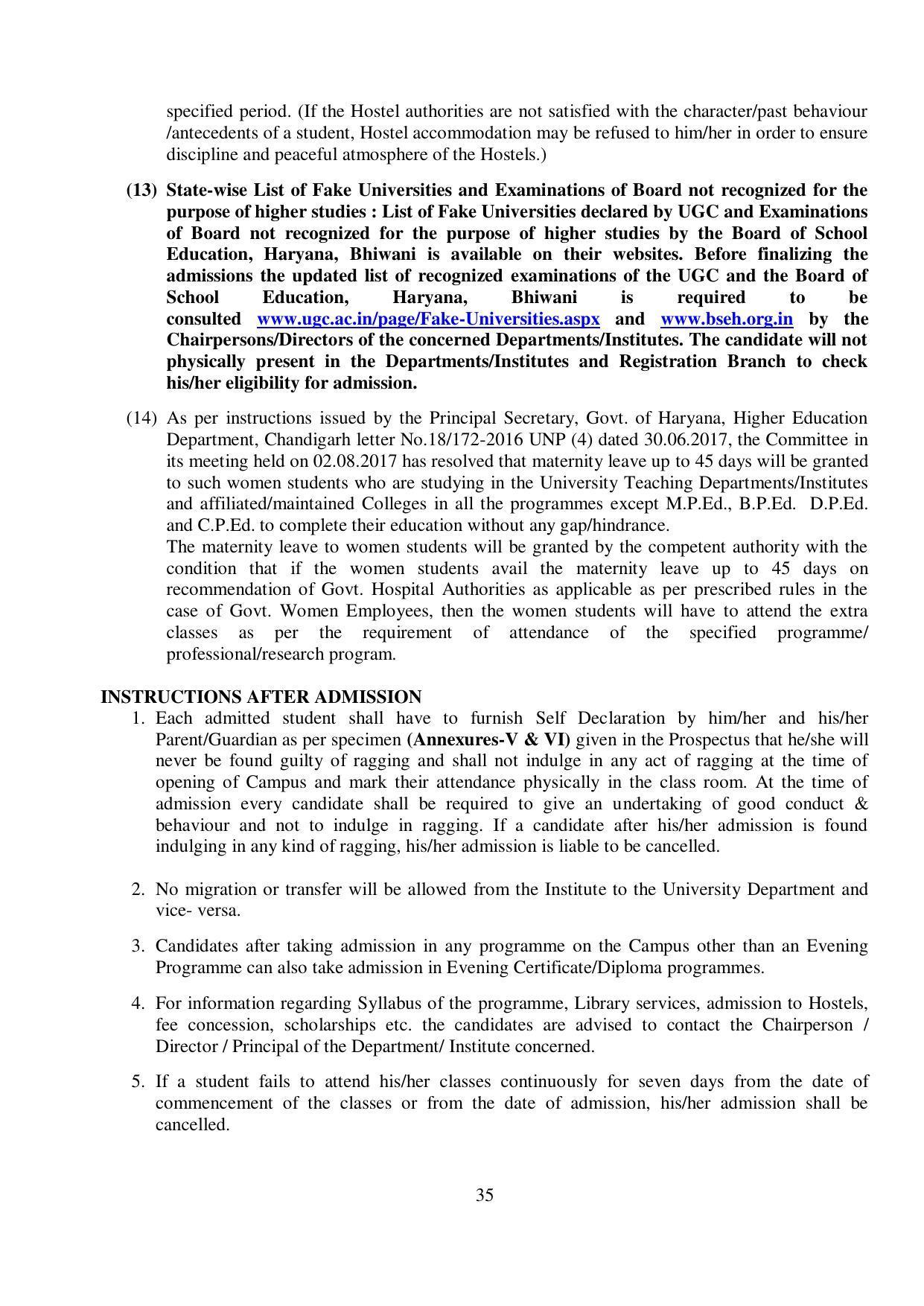 Kurukshetra University, Kurukshetra 2021-22 (Prospectus) - Page 35