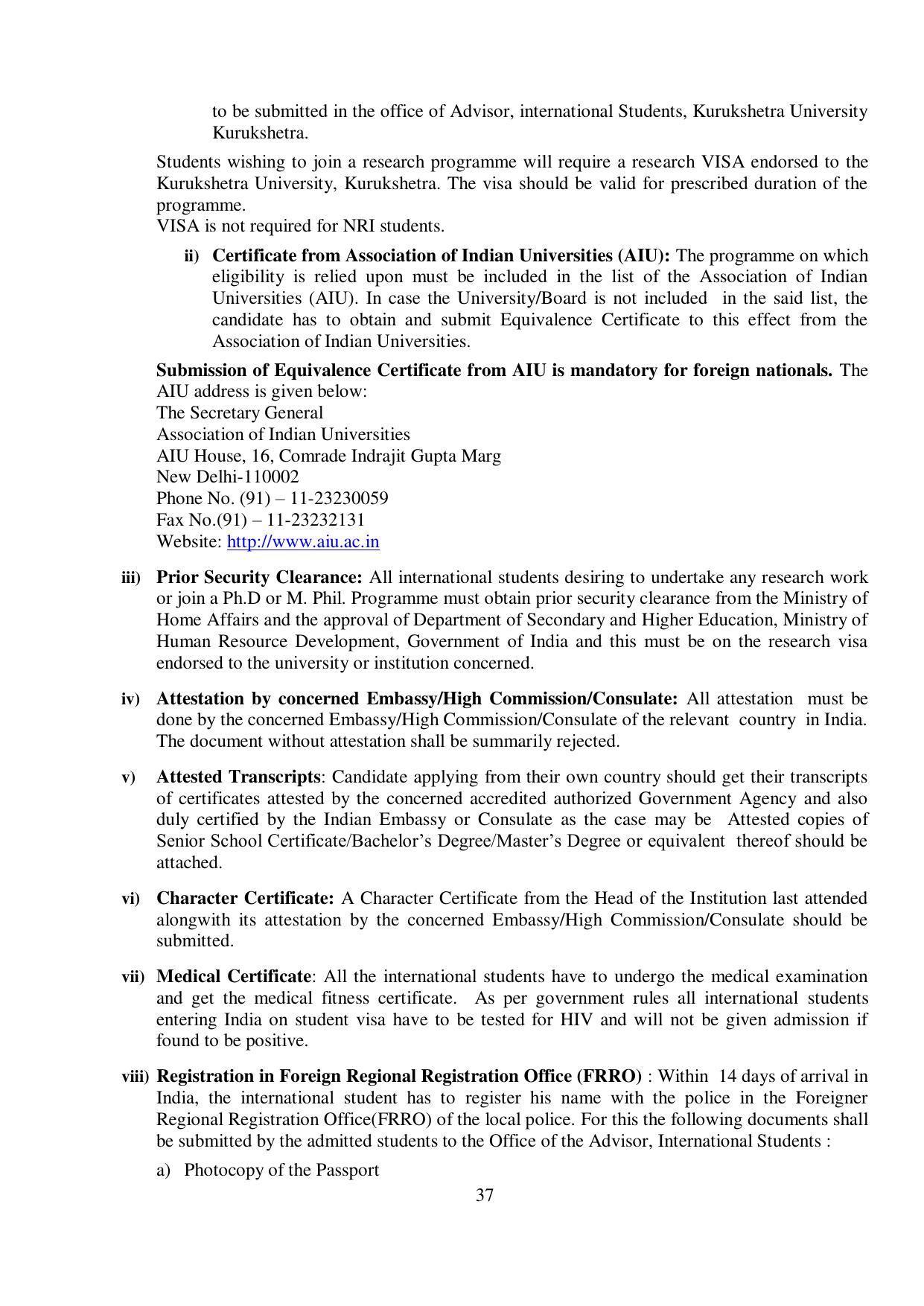 Kurukshetra University, Kurukshetra 2021-22 (Prospectus) - Page 37