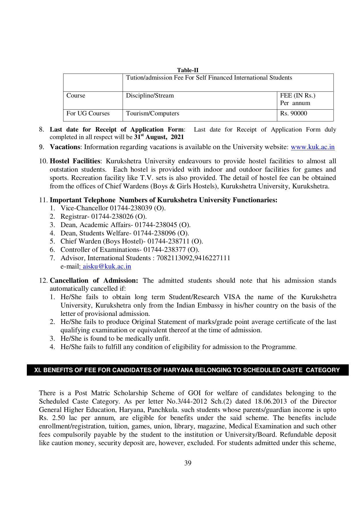 Kurukshetra University, Kurukshetra 2021-22 (Prospectus) - Page 39