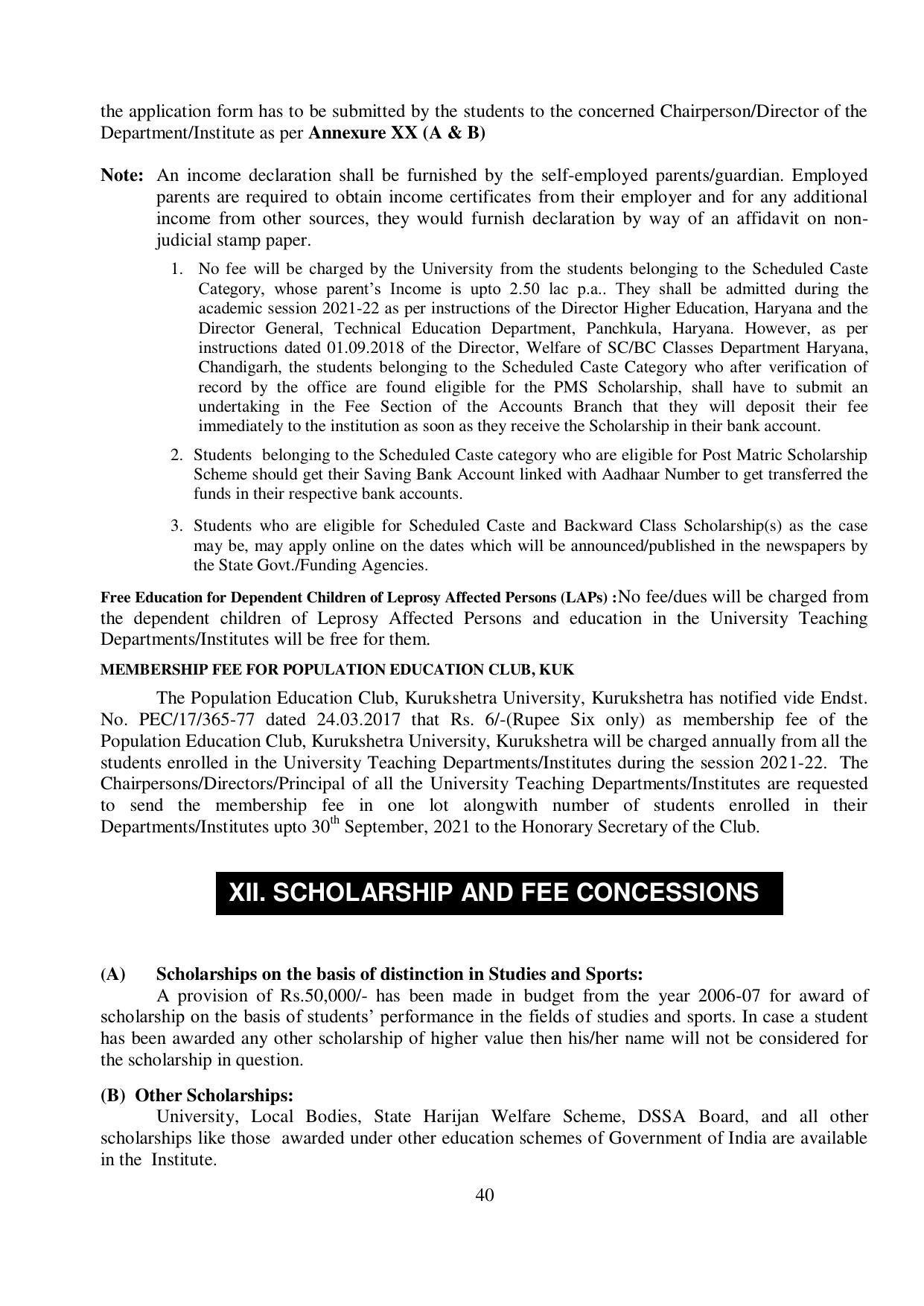 Kurukshetra University, Kurukshetra 2021-22 (Prospectus) - Page 40