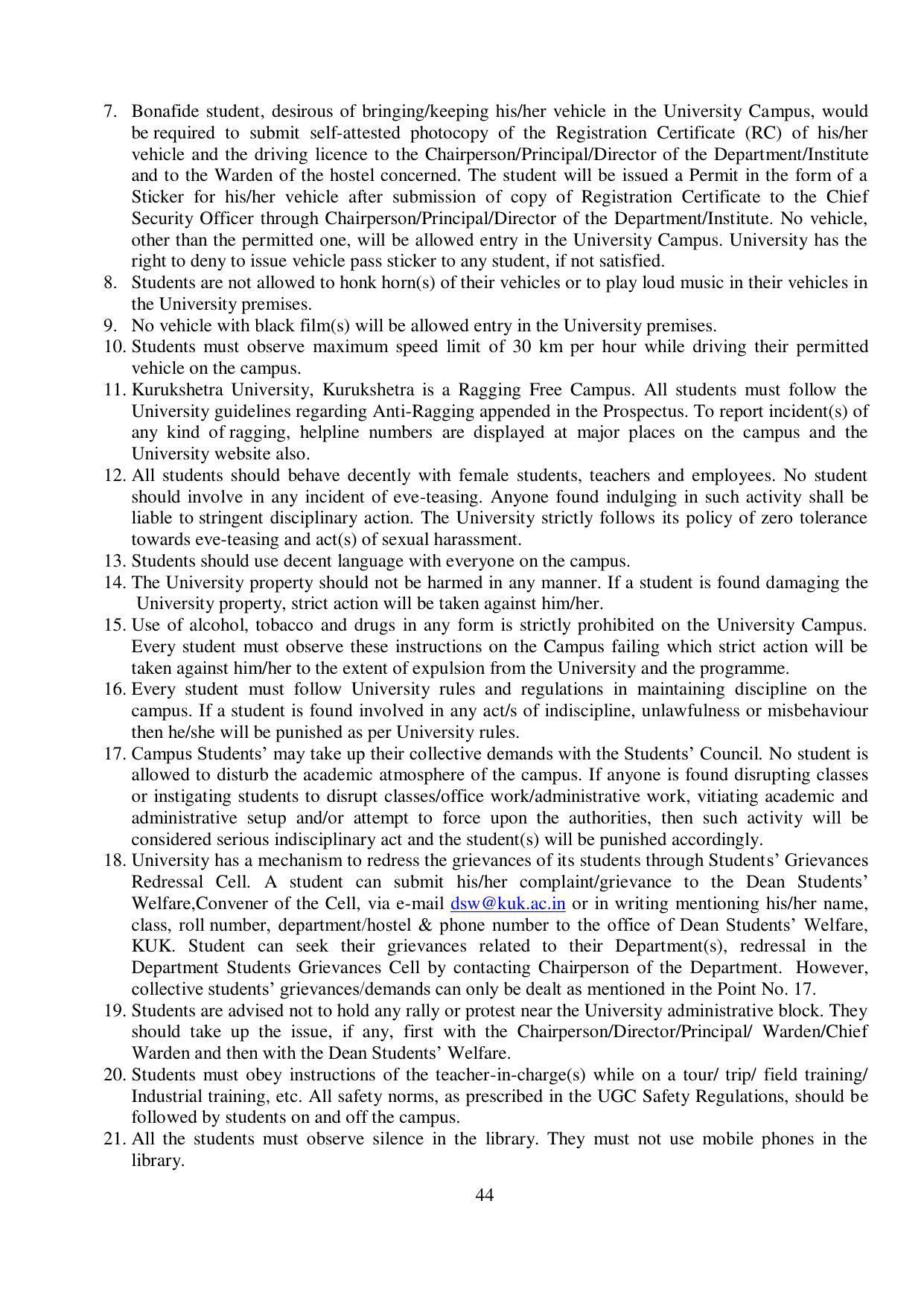 Kurukshetra University, Kurukshetra 2021-22 (Prospectus) - Page 44