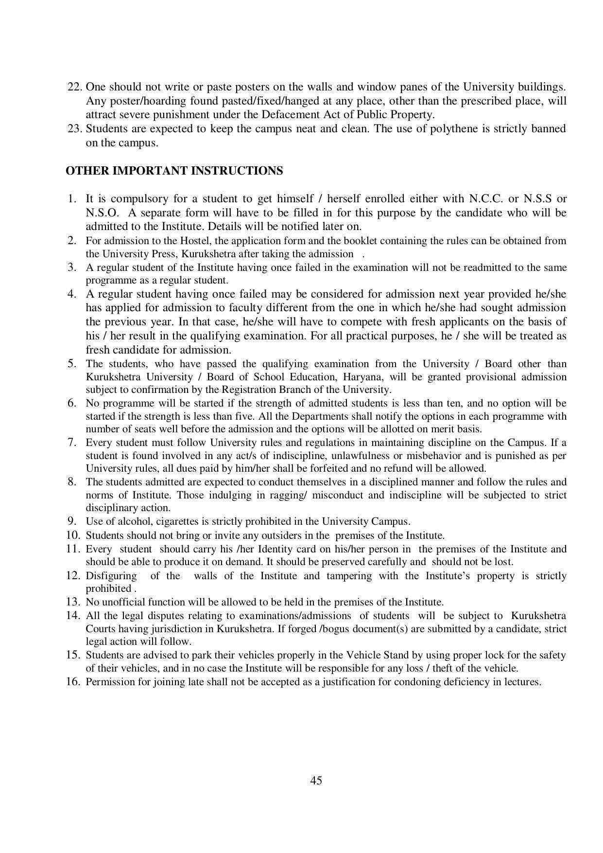 Kurukshetra University, Kurukshetra 2021-22 (Prospectus) - Page 45
