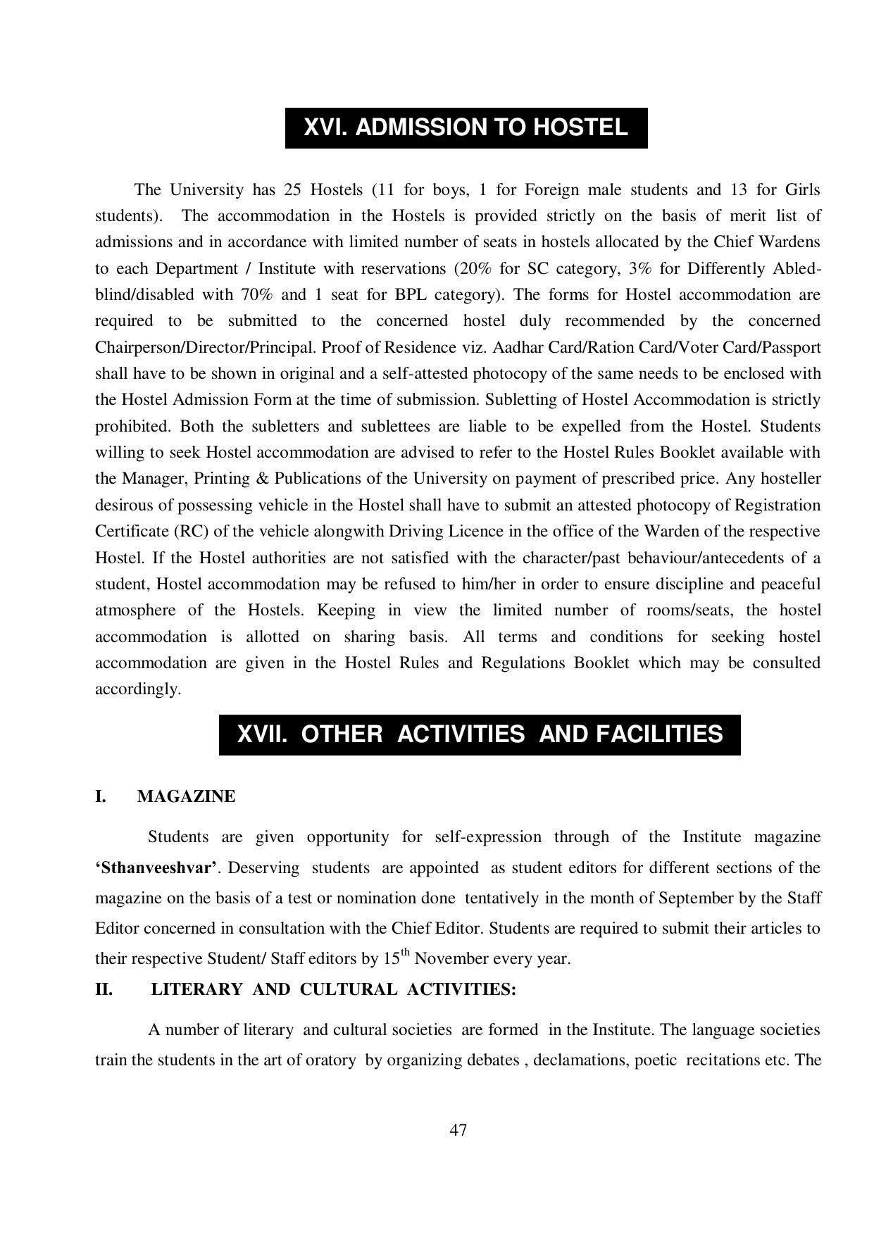 Kurukshetra University, Kurukshetra 2021-22 (Prospectus) - Page 47
