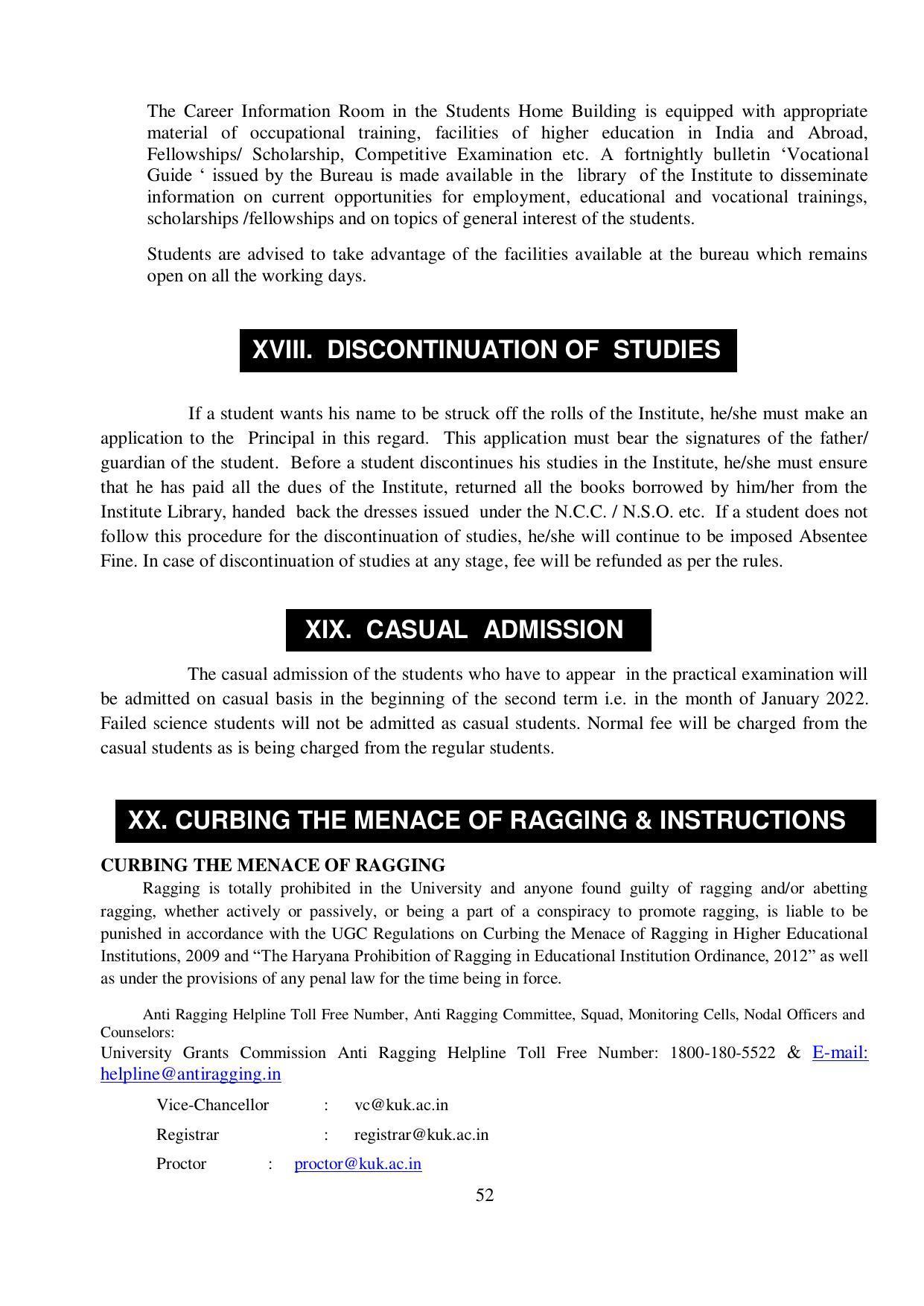 Kurukshetra University, Kurukshetra 2021-22 (Prospectus) - Page 52