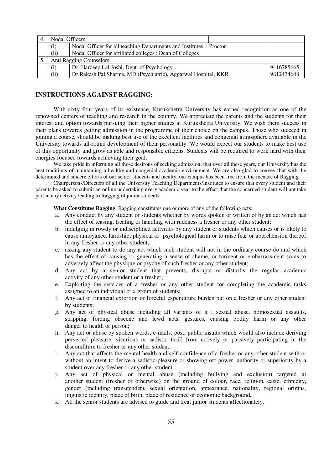 Kurukshetra University, Kurukshetra 2021-22 (Prospectus) - Page 55