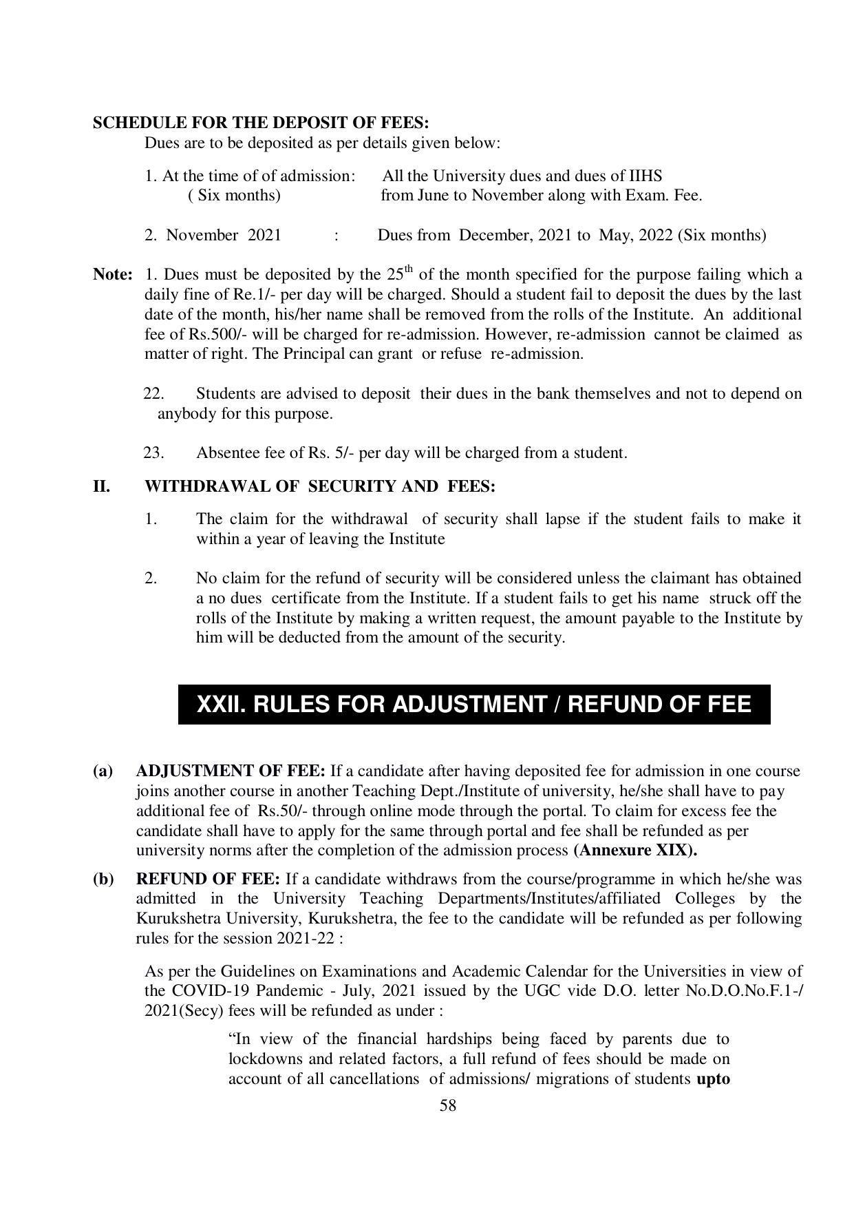 Kurukshetra University, Kurukshetra 2021-22 (Prospectus) - Page 58