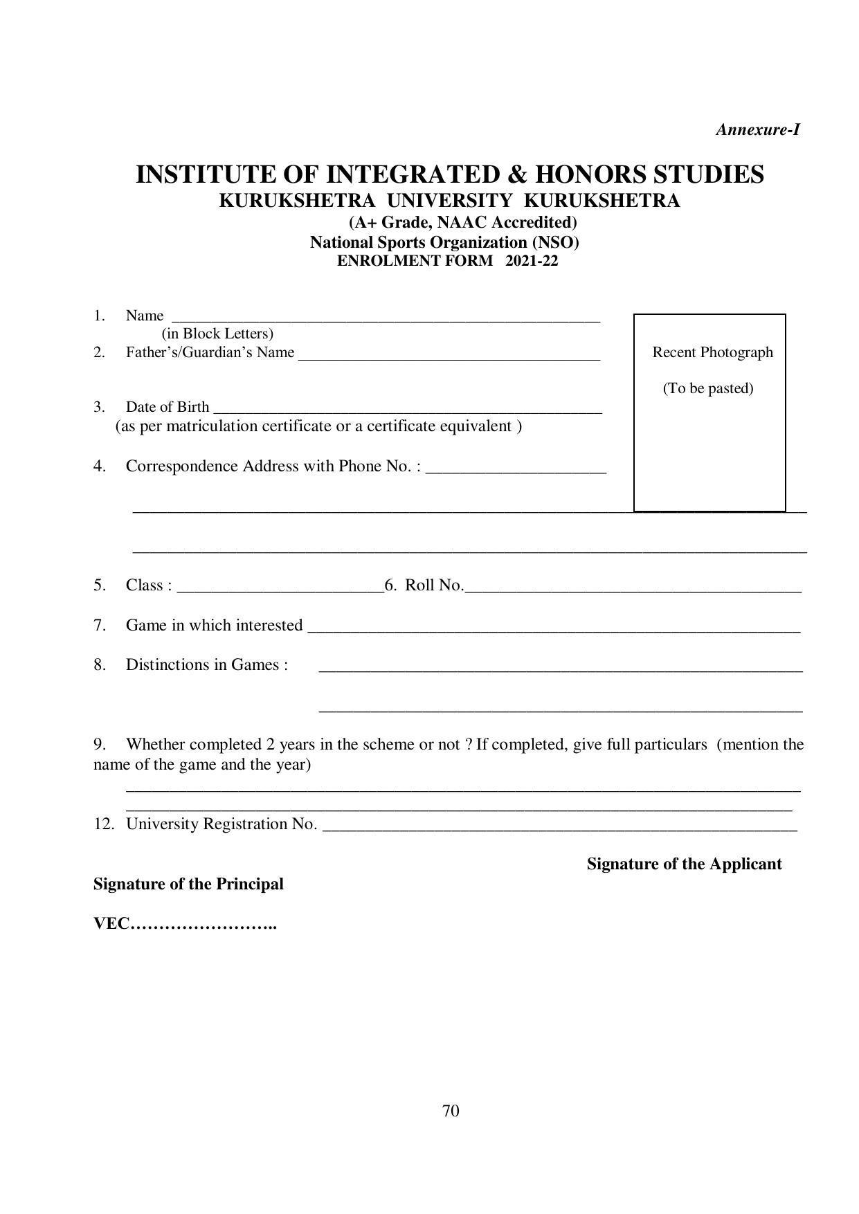 Kurukshetra University, Kurukshetra 2021-22 (Prospectus) - Page 70