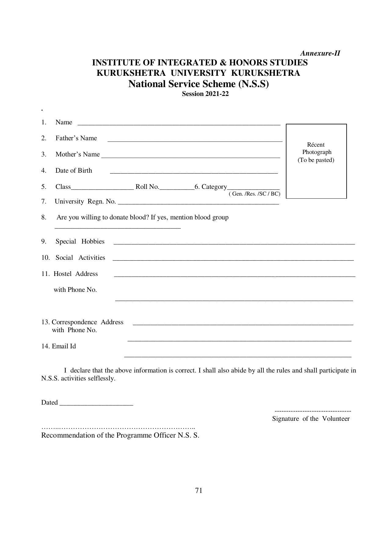Kurukshetra University, Kurukshetra 2021-22 (Prospectus) - Page 71
