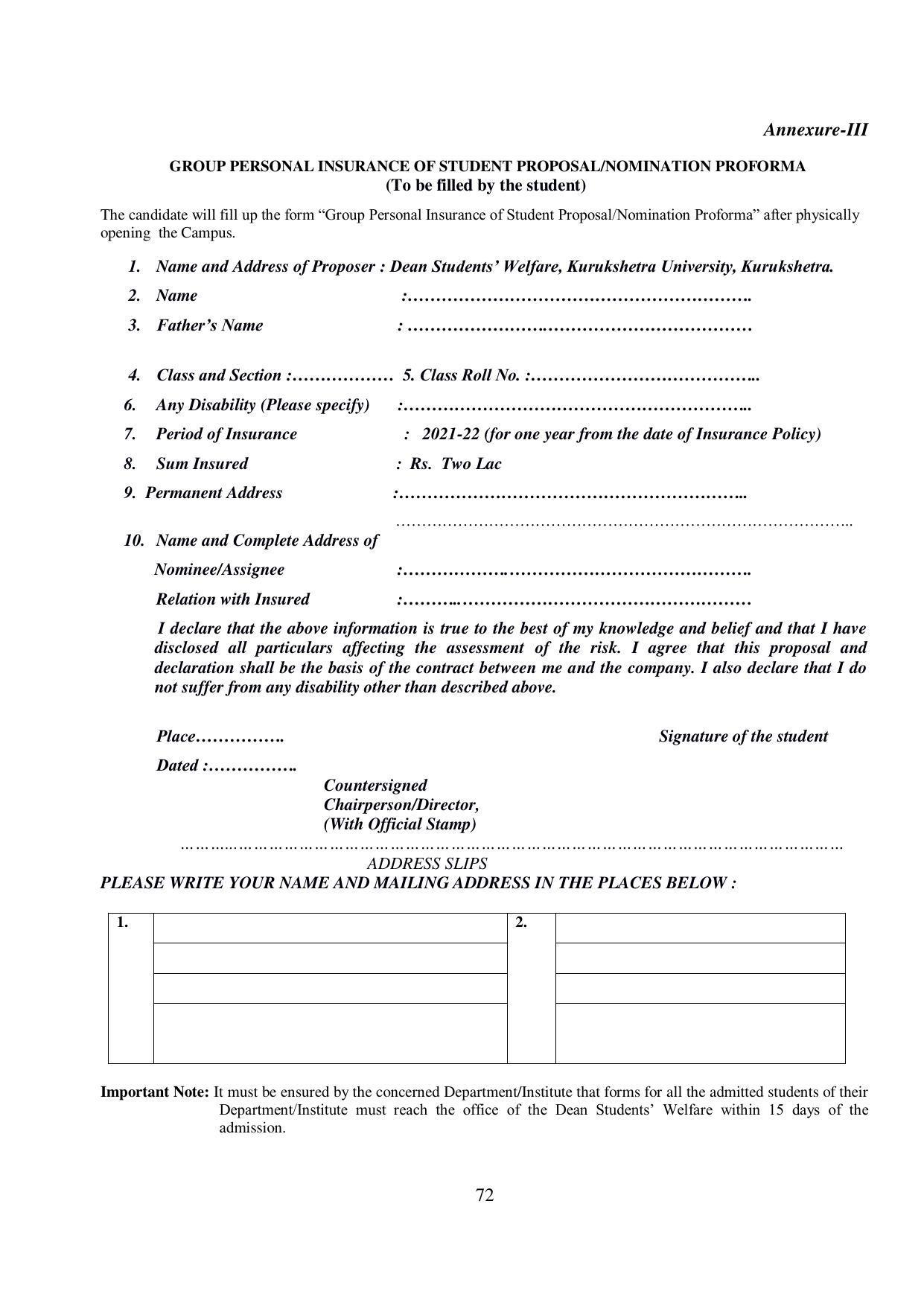Kurukshetra University, Kurukshetra 2021-22 (Prospectus) - Page 72