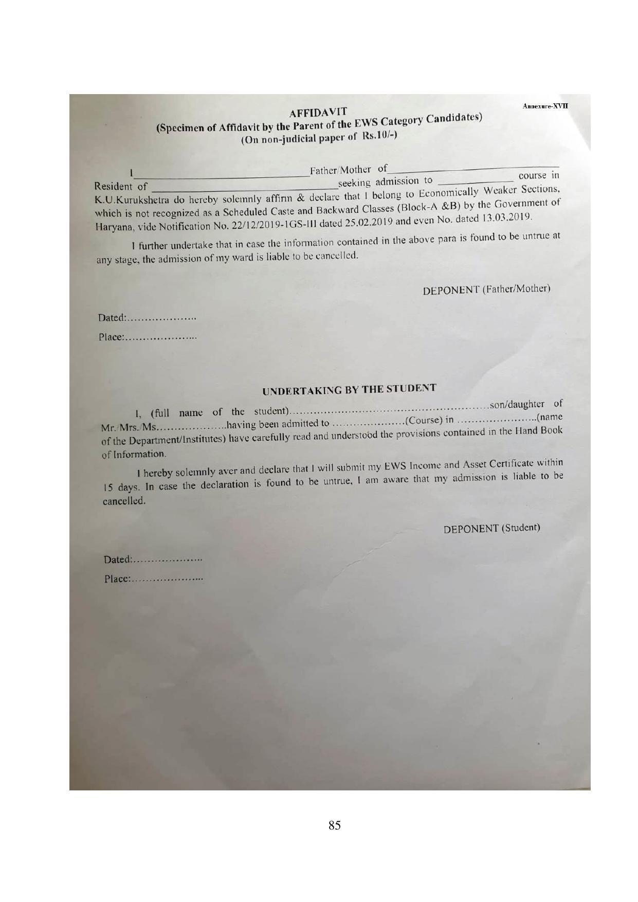 Kurukshetra University, Kurukshetra 2021-22 (Prospectus) - Page 85