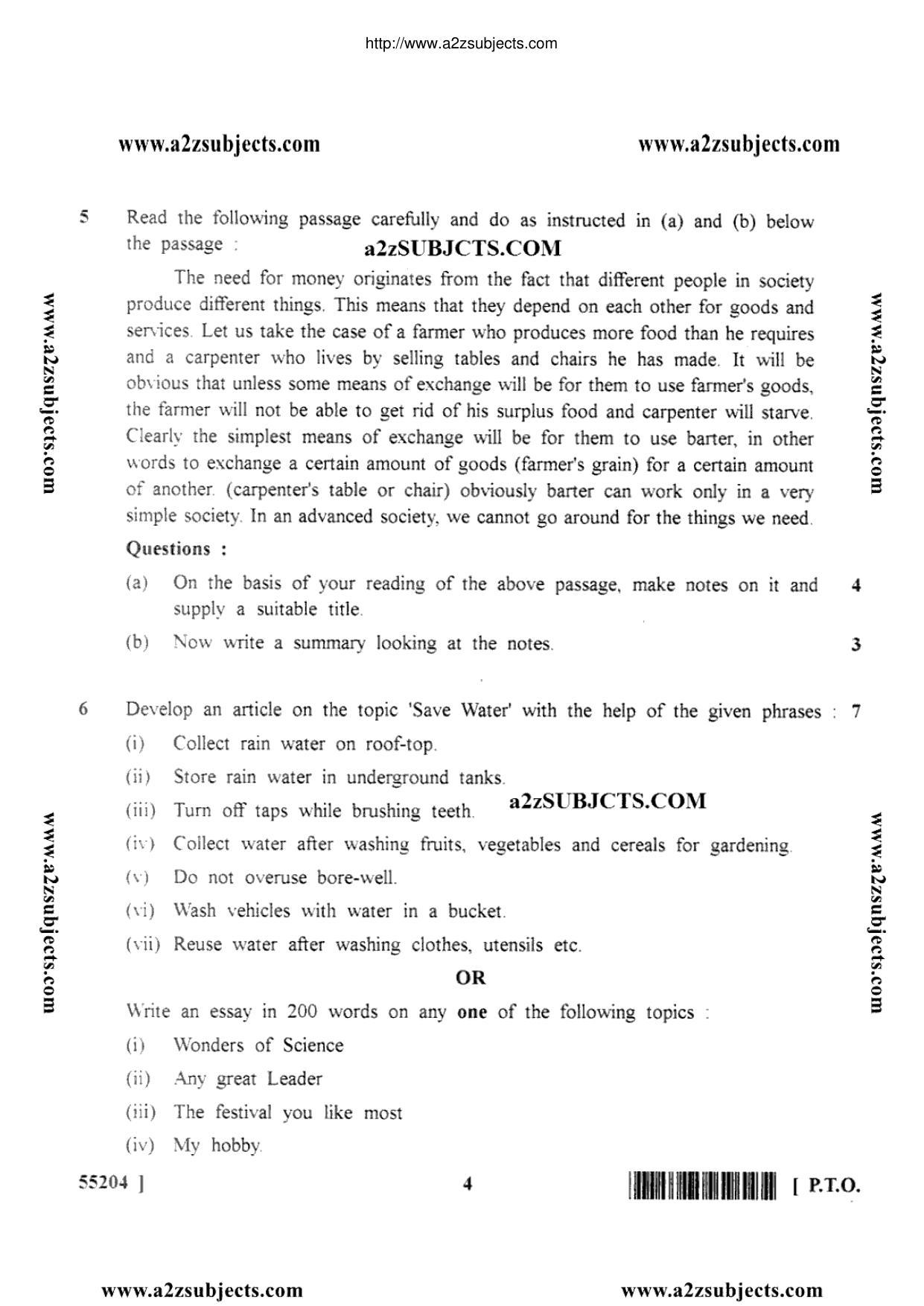 MP Board Class 10 English General 2017 Question Paper - Page 4