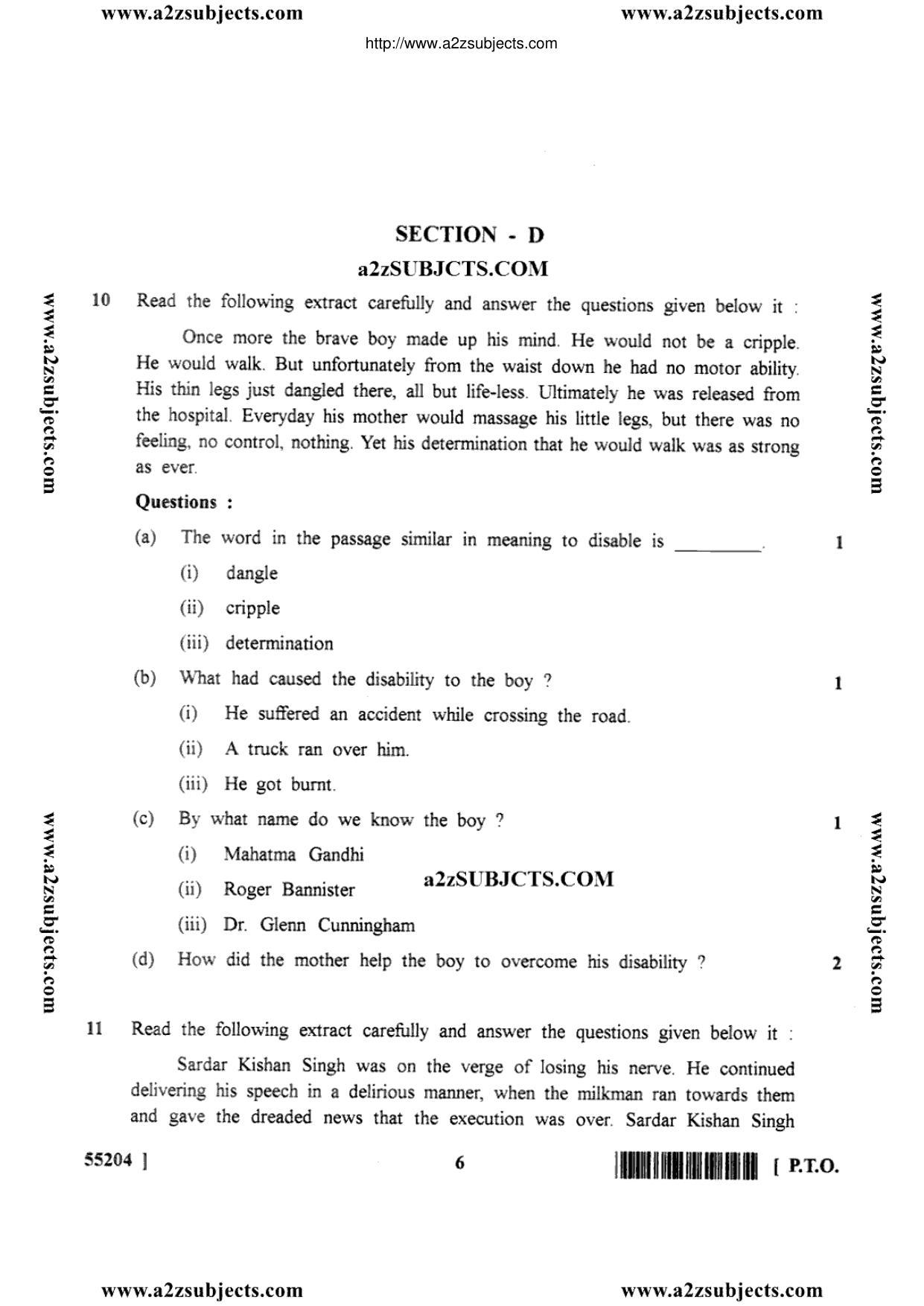 MP Board Class 10 English General 2017 Question Paper - Page 6