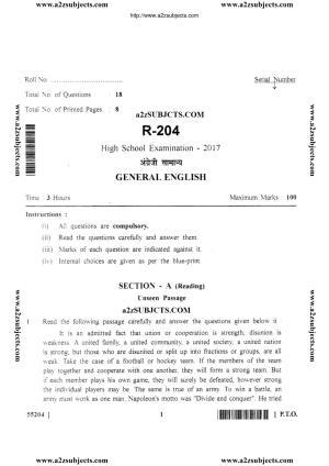 MP Board Class 10 English General 2017 Question Paper
