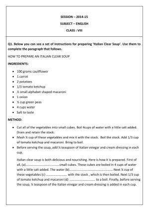 CBSE Worksheets for Class 8 English Assignment 1
