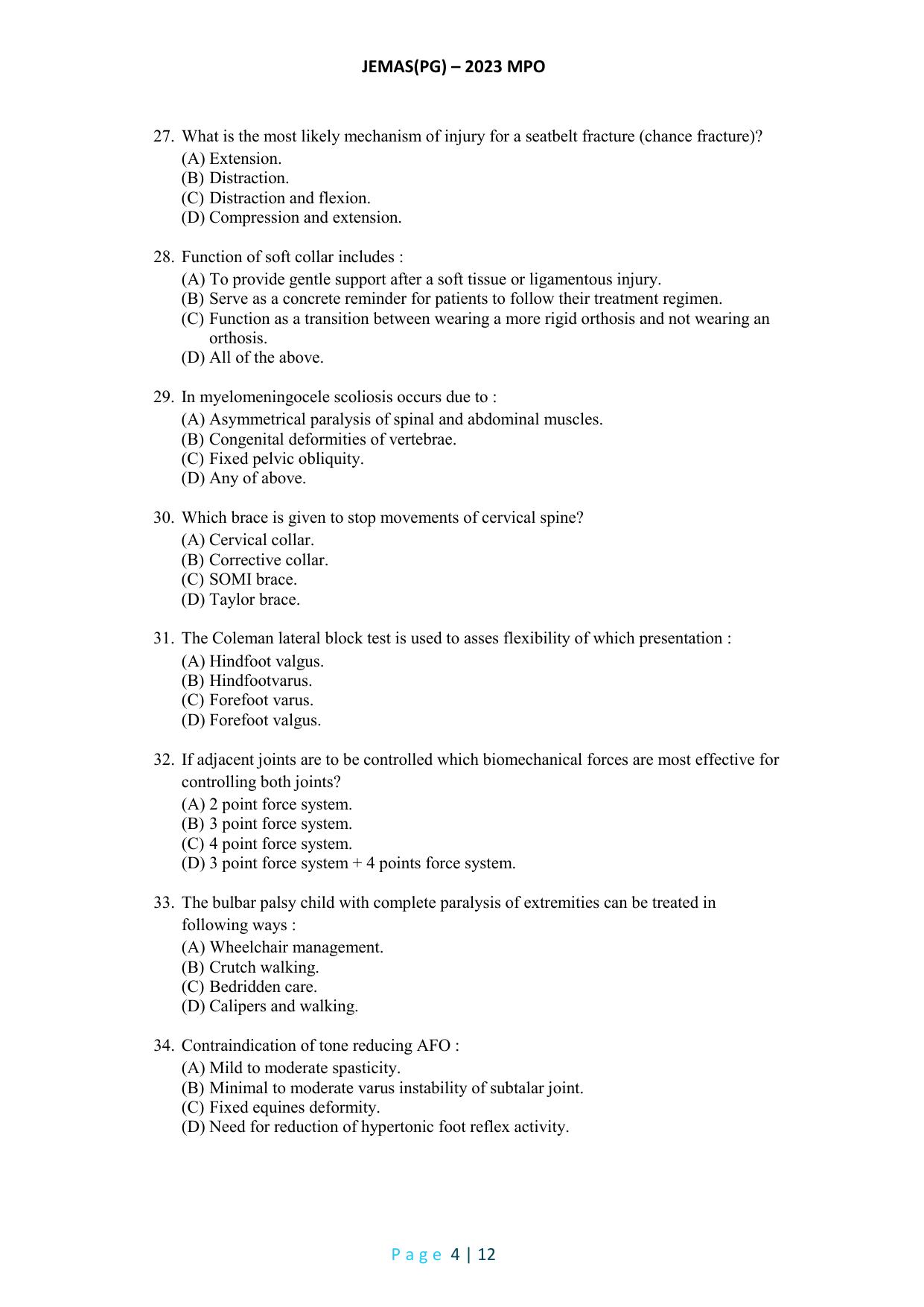 WB JEMAS (PG) MPO 2023 Question Paper - Page 5