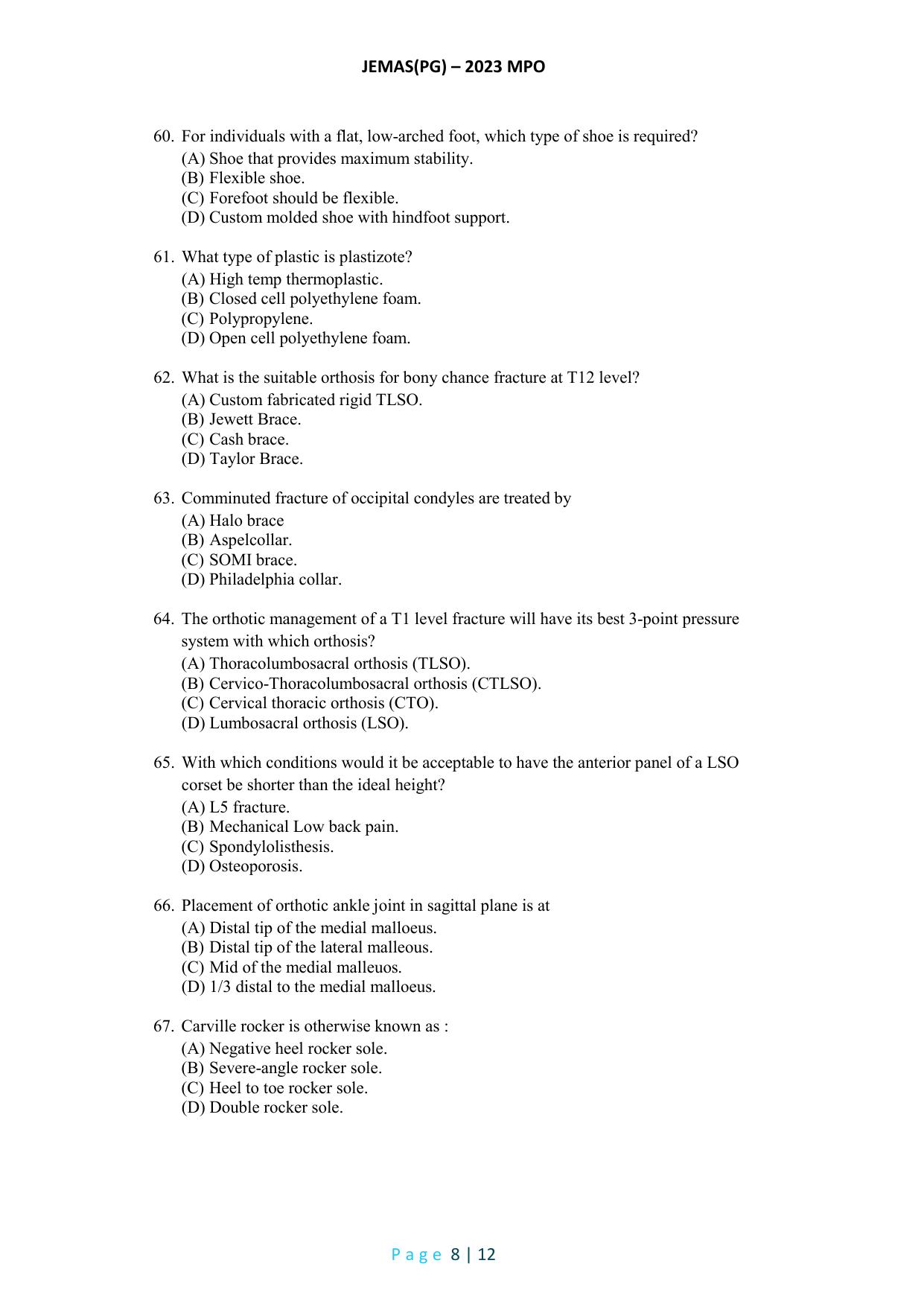 WB JEMAS (PG) MPO 2023 Question Paper - Page 9