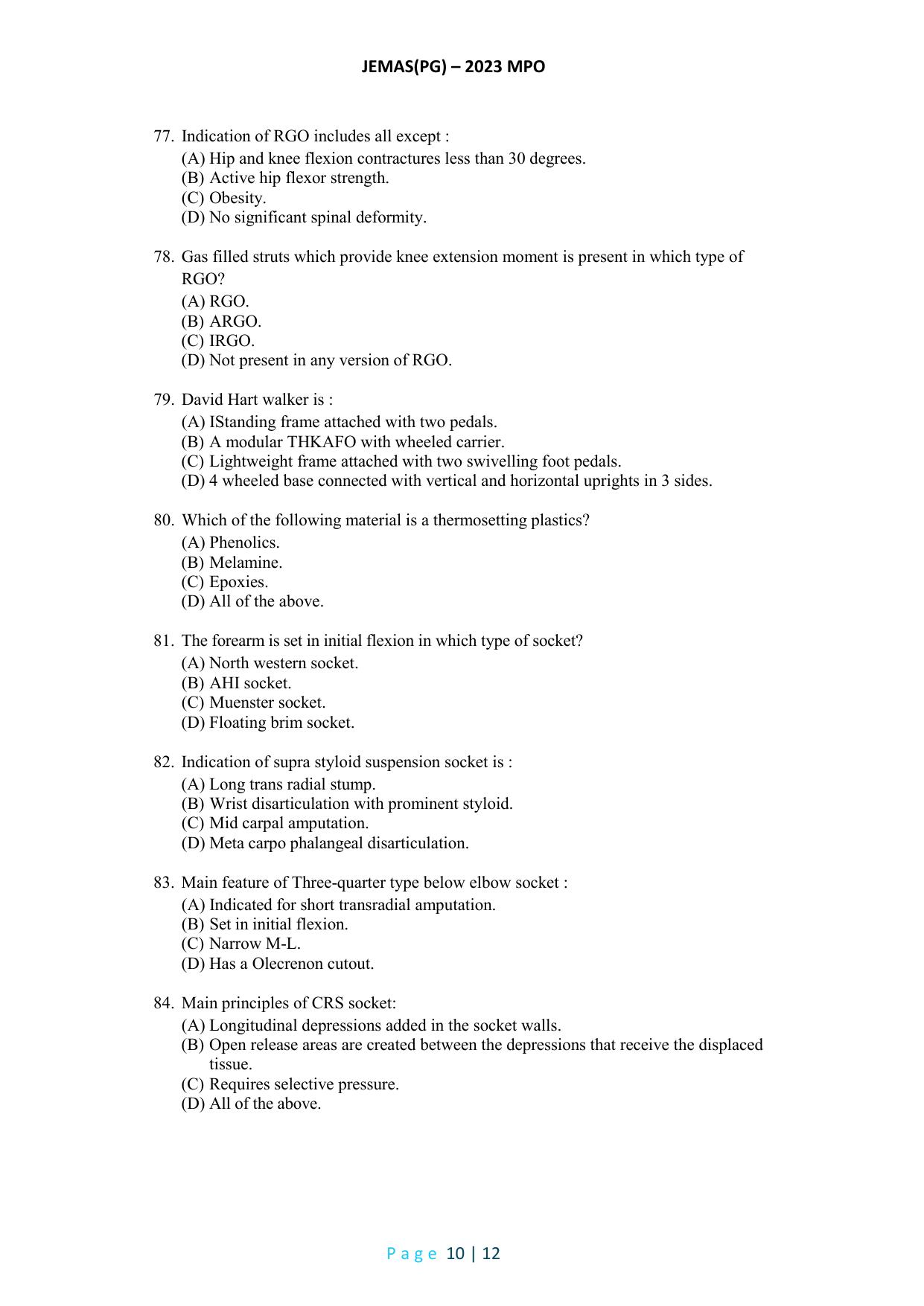 WB JEMAS (PG) MPO 2023 Question Paper - Page 11