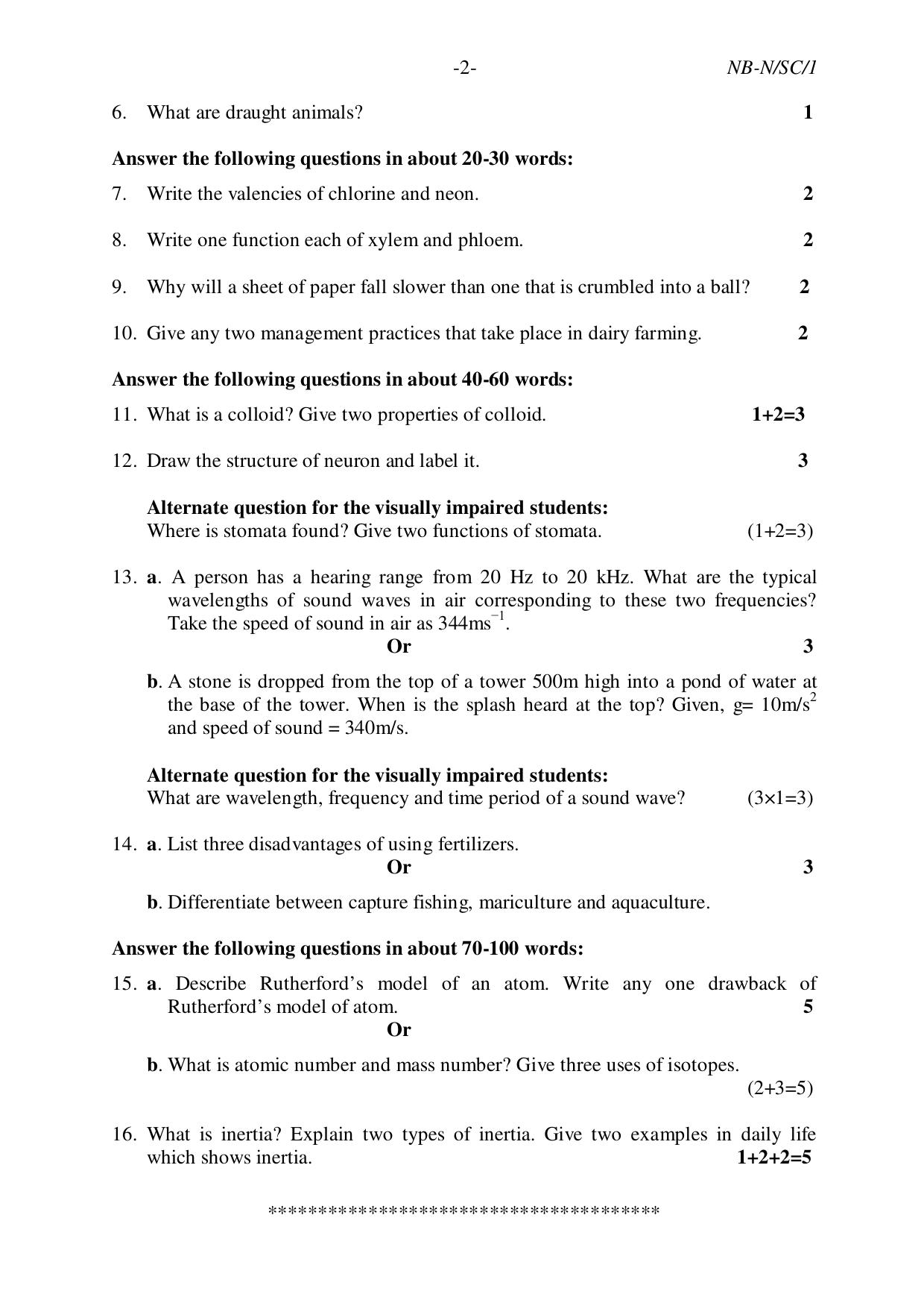NBSE Class IX Final Examination 2022 Phase 2 Question Paper (All Subjects) - Page 2