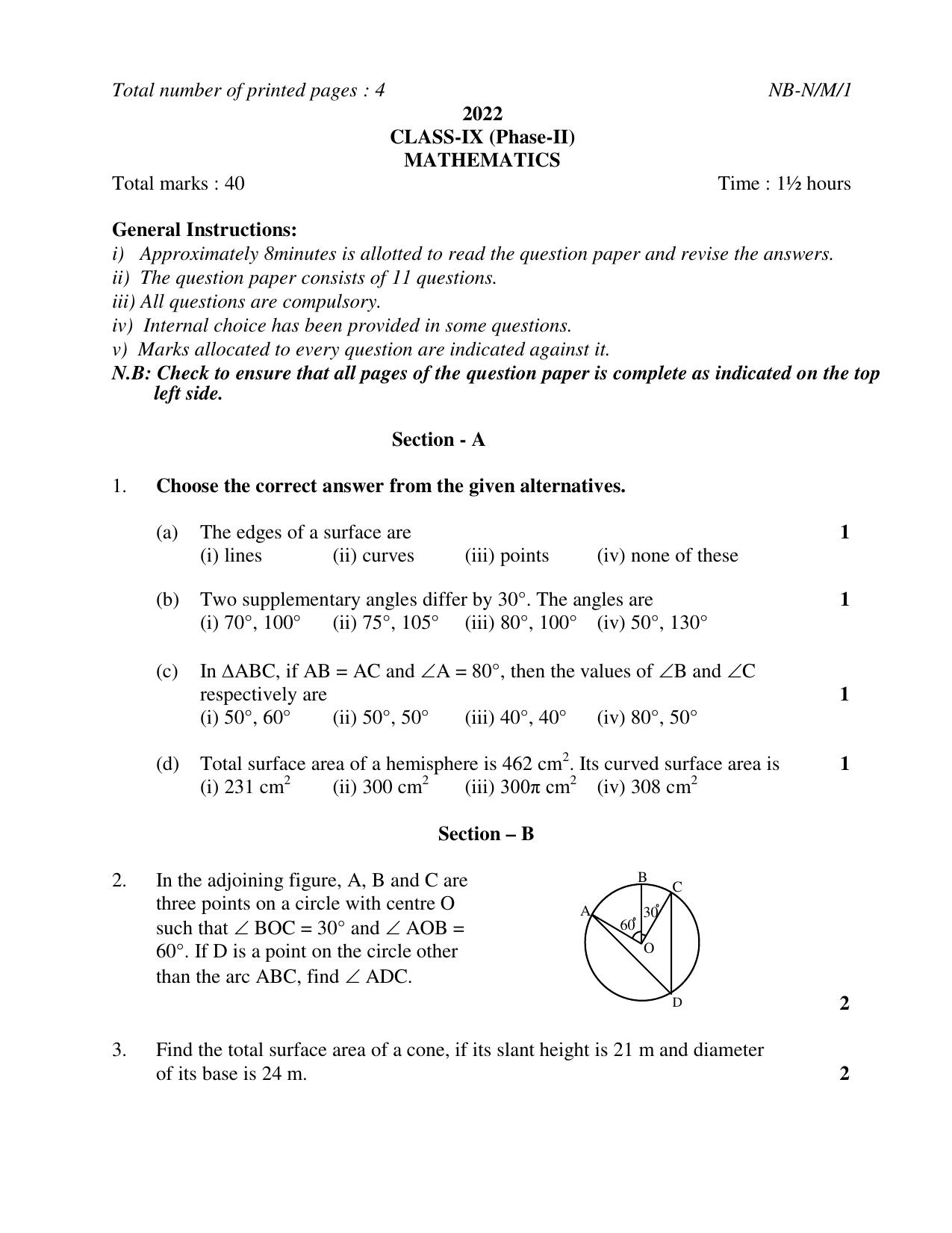 NBSE Class IX Final Examination 2022 Phase 2 Question Paper (All Subjects) - Page 7