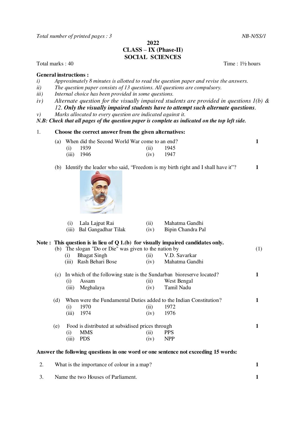 NBSE Class IX Final Examination 2022 Phase 2 Question Paper (All Subjects) - Page 11