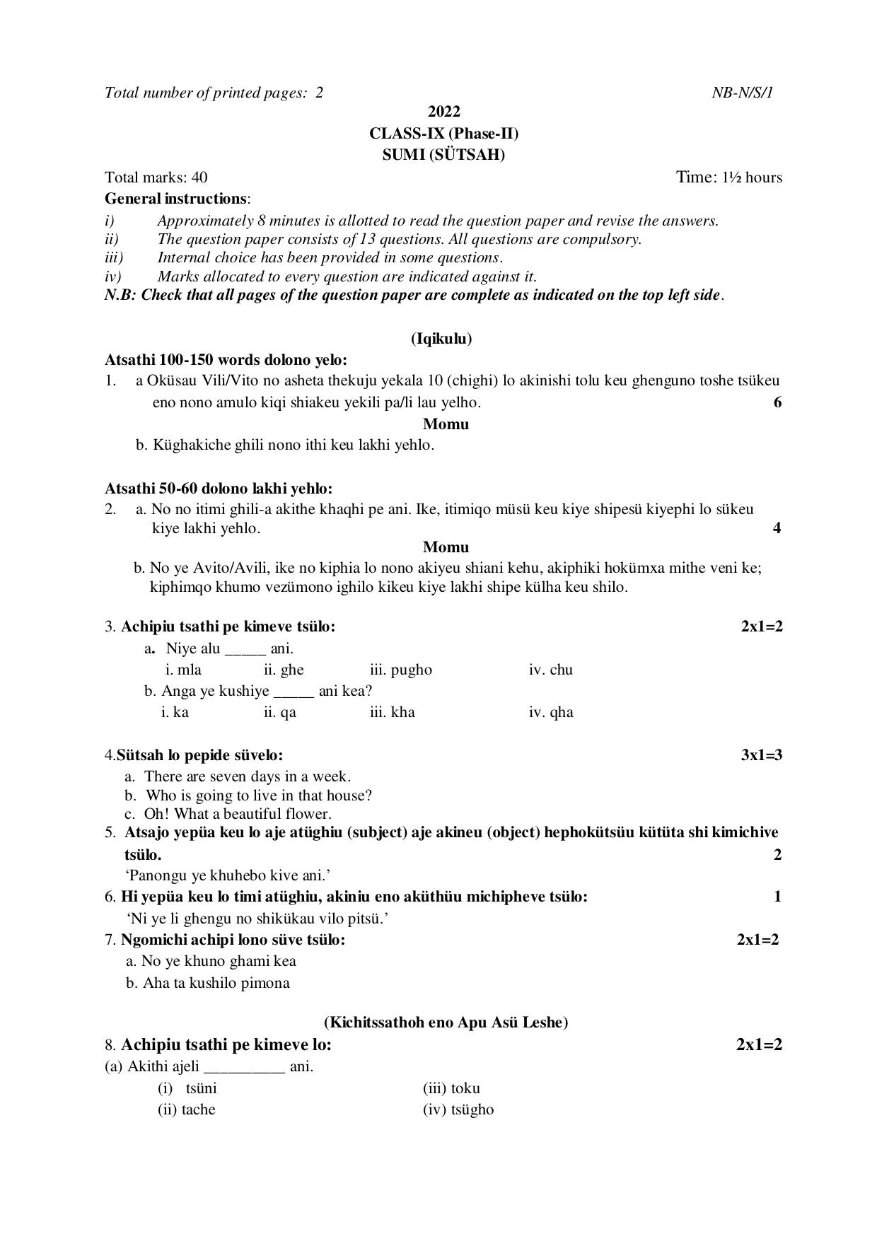 NBSE Class IX Final Examination 2022 Phase 2 Question Paper (All Subjects) - Page 18