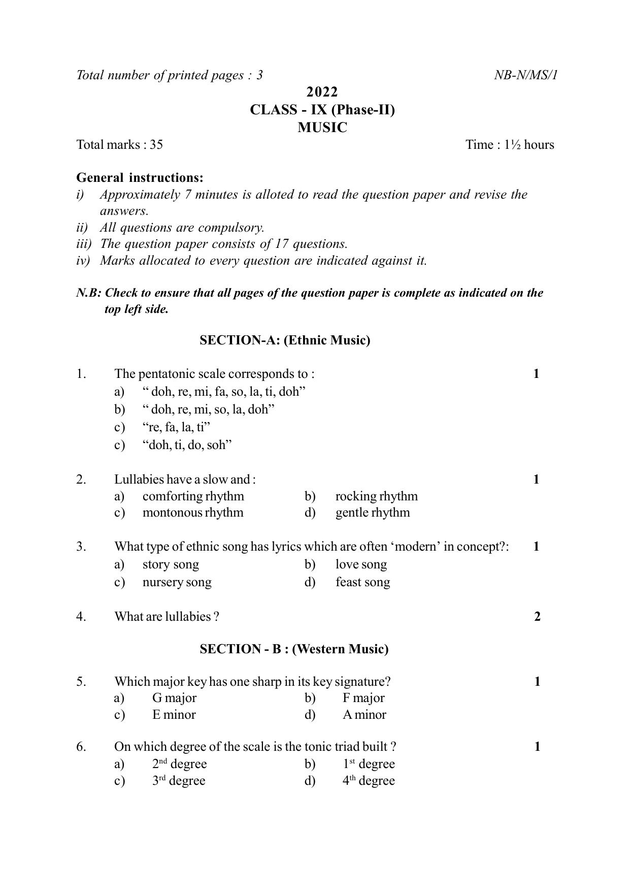 NBSE Class IX Final Examination 2022 Phase 2 Question Paper (All Subjects) - Page 32