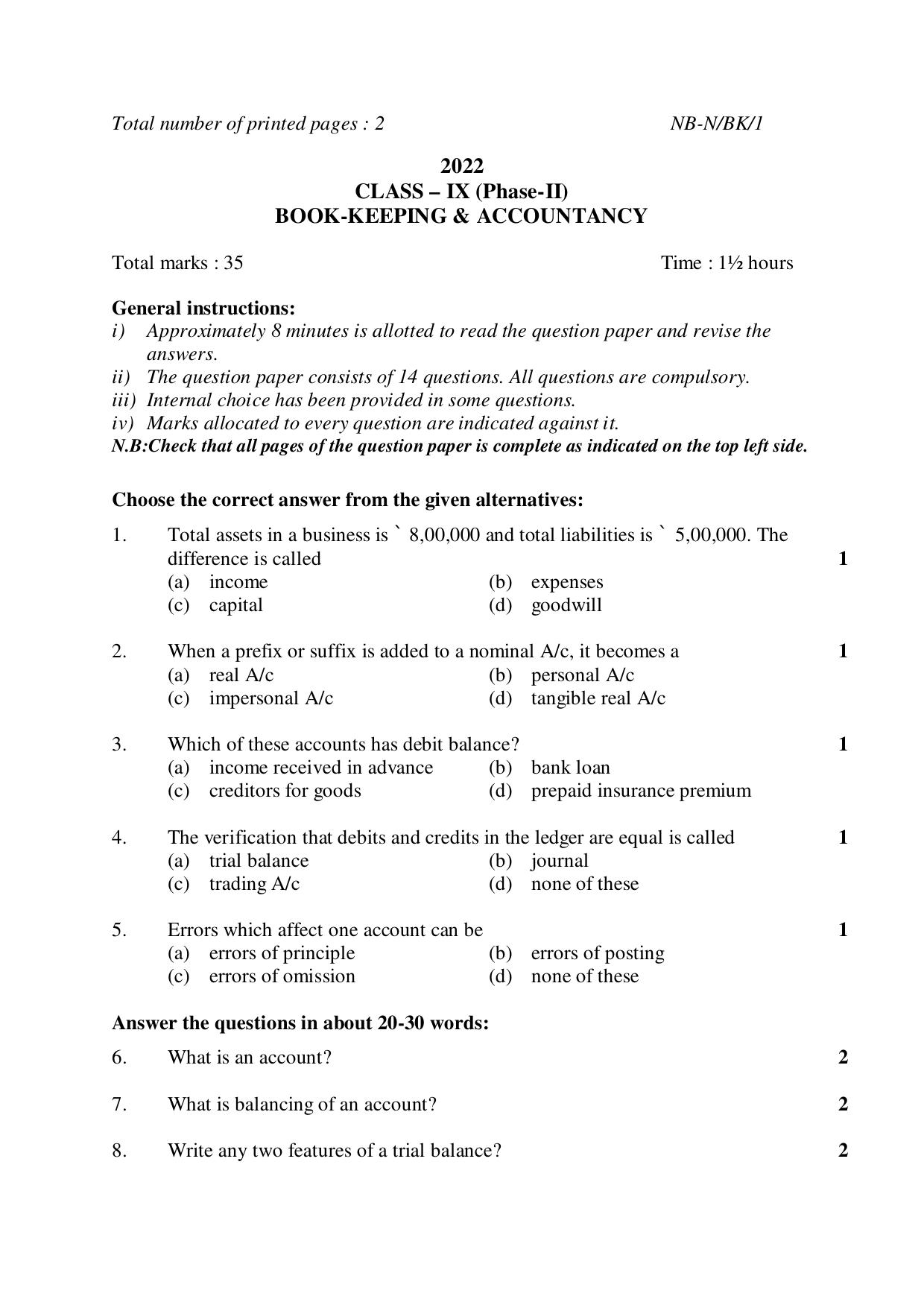 NBSE Class IX Final Examination 2022 Phase 2 Question Paper (All Subjects) - Page 35