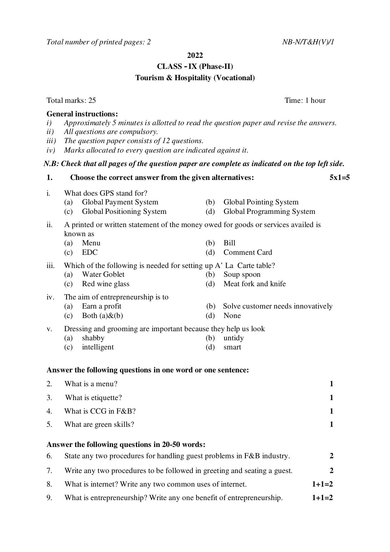 NBSE Class IX Final Examination 2022 Phase 2 Question Paper (All Subjects) - Page 40