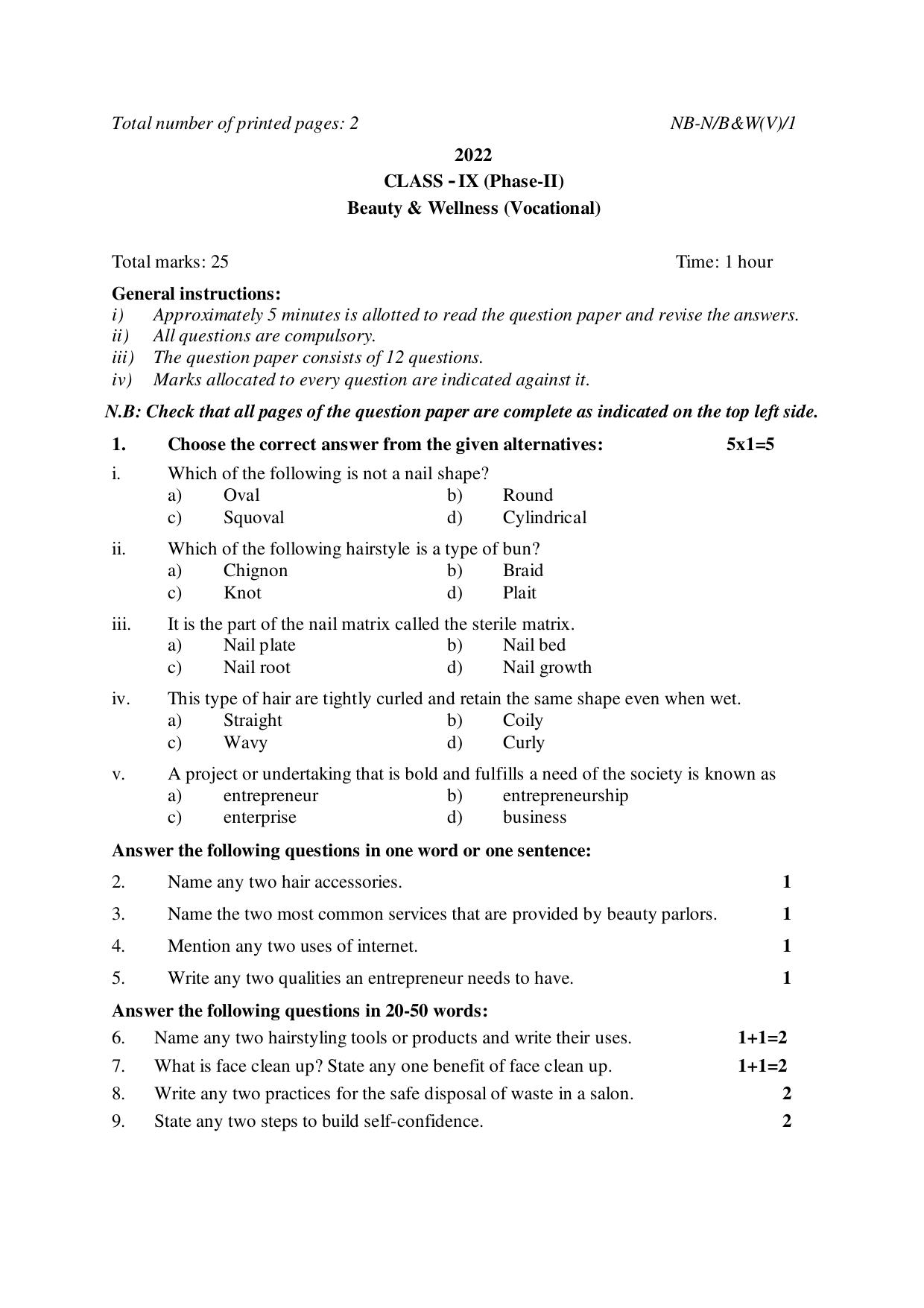 NBSE Class IX Final Examination 2022 Phase 2 Question Paper (All Subjects) - Page 42