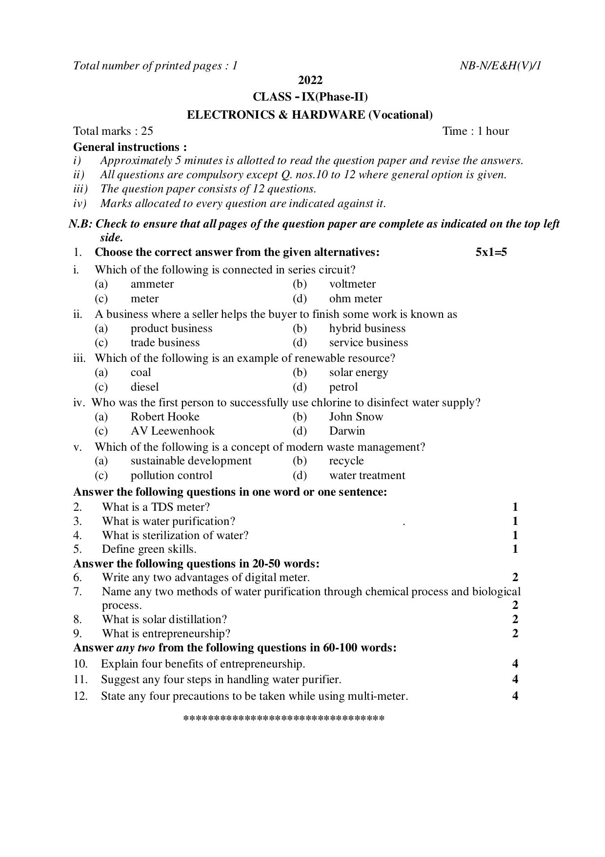 NBSE Class IX Final Examination 2022 Phase 2 Question Paper (All Subjects) - Page 44