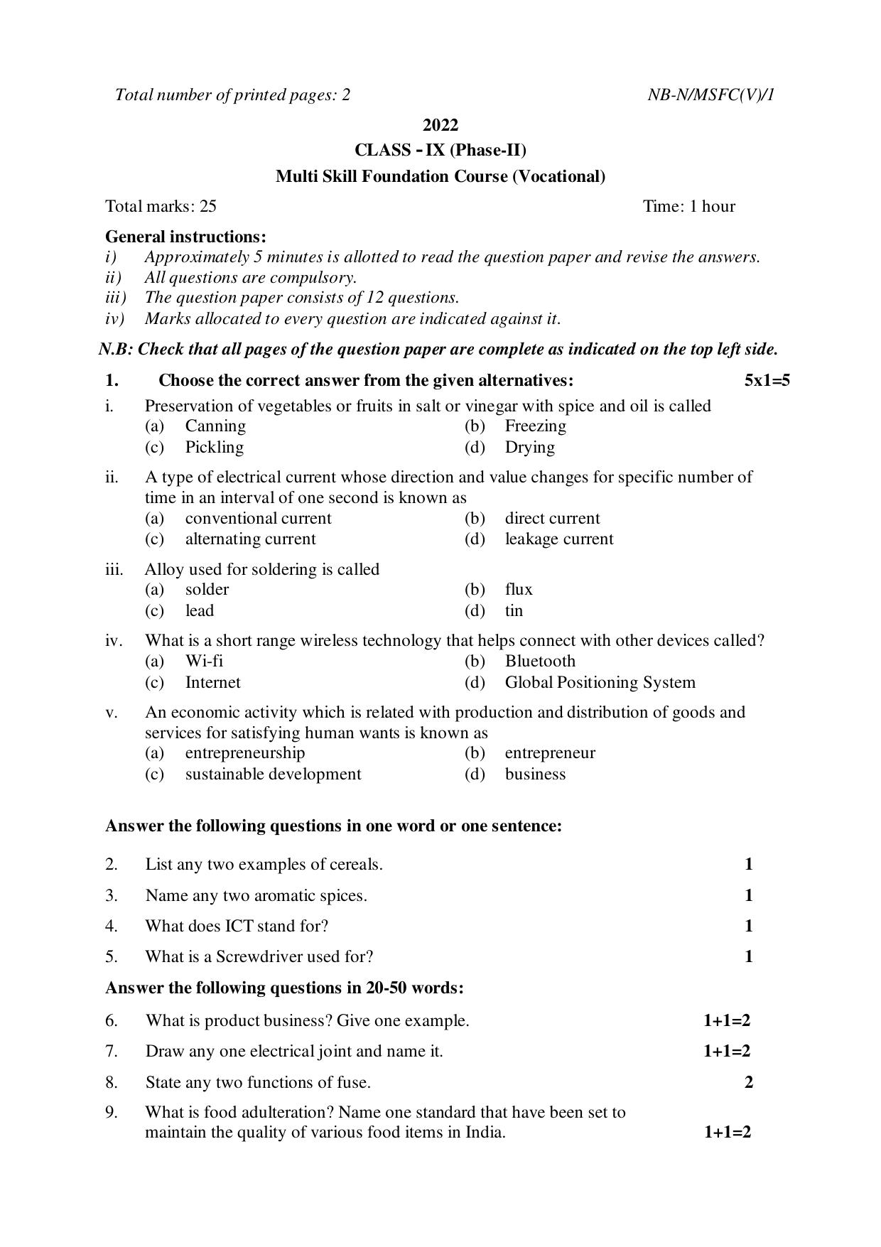NBSE Class IX Final Examination 2022 Phase 2 Question Paper (All Subjects) - Page 45