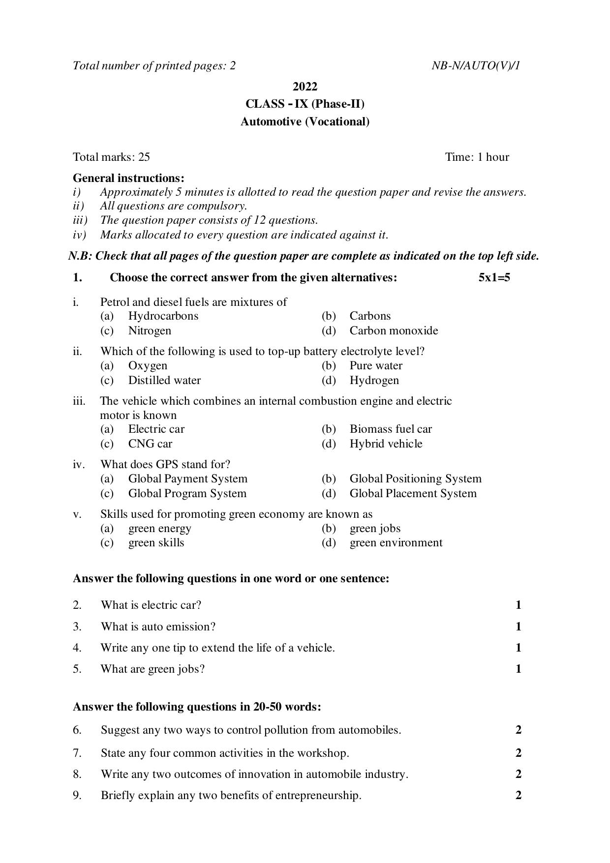NBSE Class IX Final Examination 2022 Phase 2 Question Paper (All Subjects) - Page 48