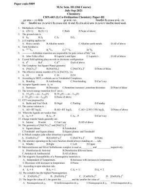 Hemchand North Gujarat University Sample Paper July-Sept 2021: M.Sc Sem. III CH N-603 (I) Co-Ordination Chemistry Paper-III Paper code - 5009 (Old Course)