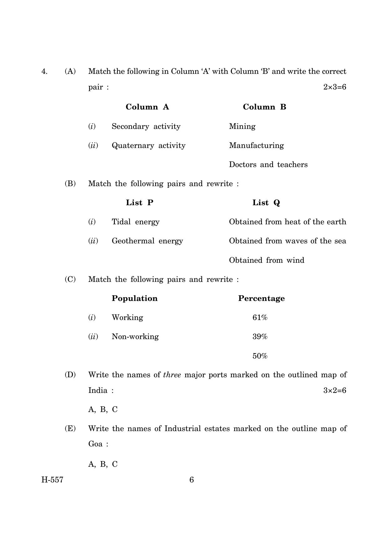 Goa Board Class 12 Geography -CWSN (March 2019) Question Paper - Page 6