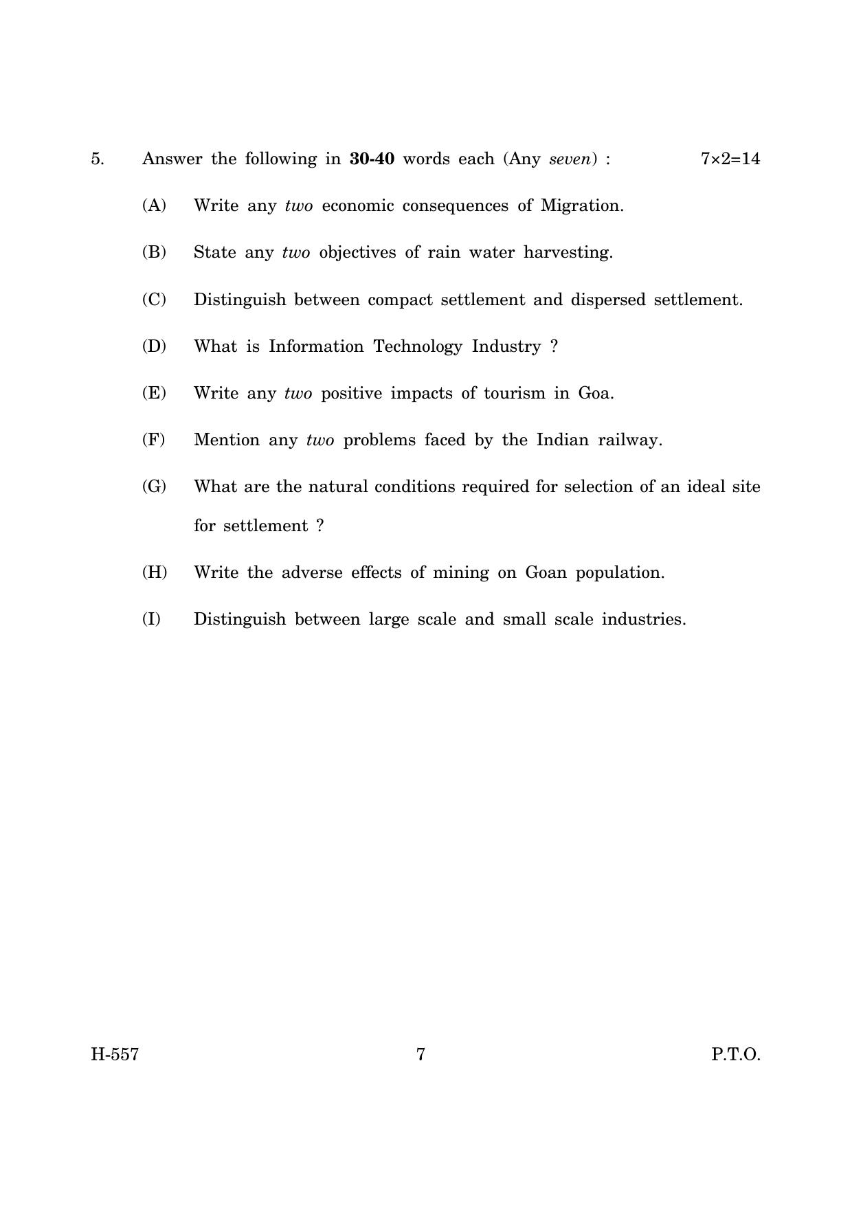 Goa Board Class 12 Geography -CWSN (March 2019) Question Paper - Page 7