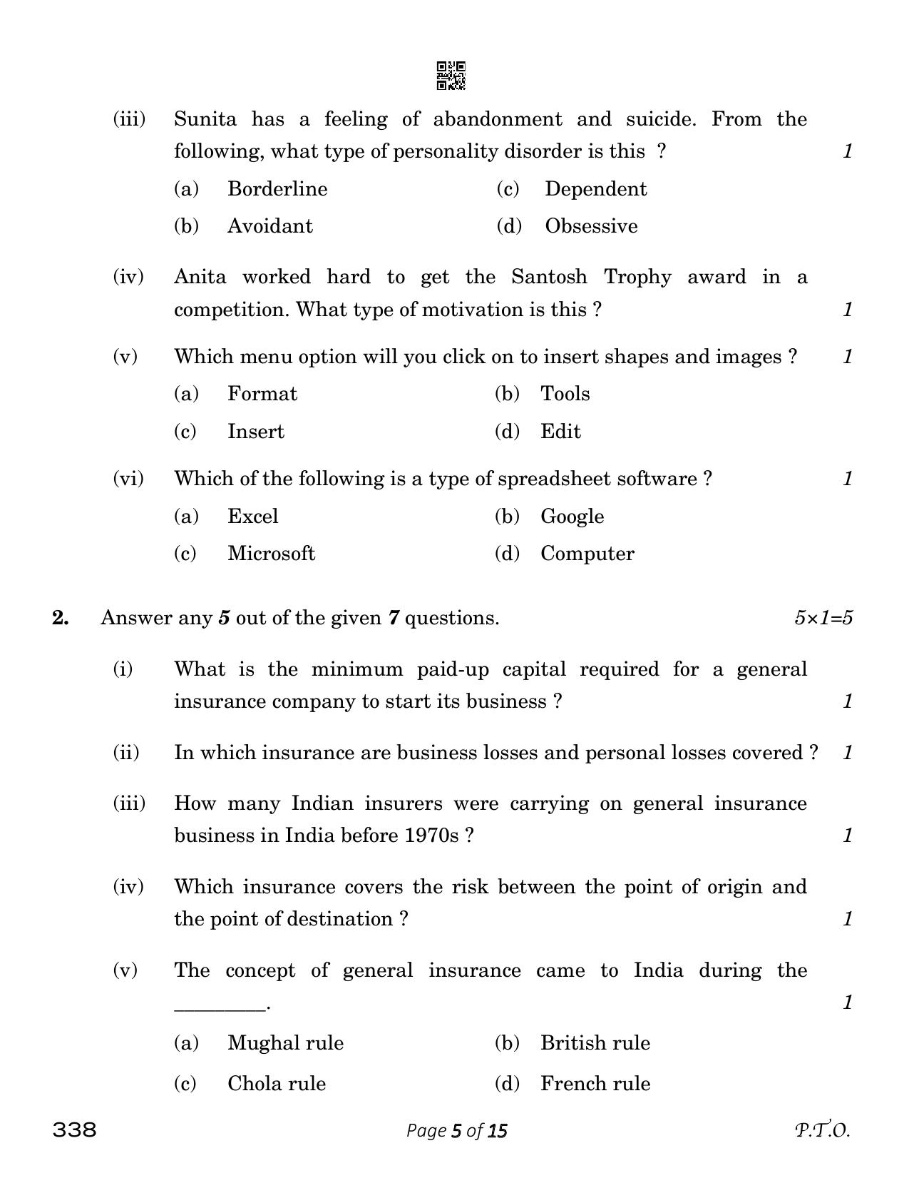 CBSE Class 12 Insurance (Compartment) 2023 Question Paper - Page 5