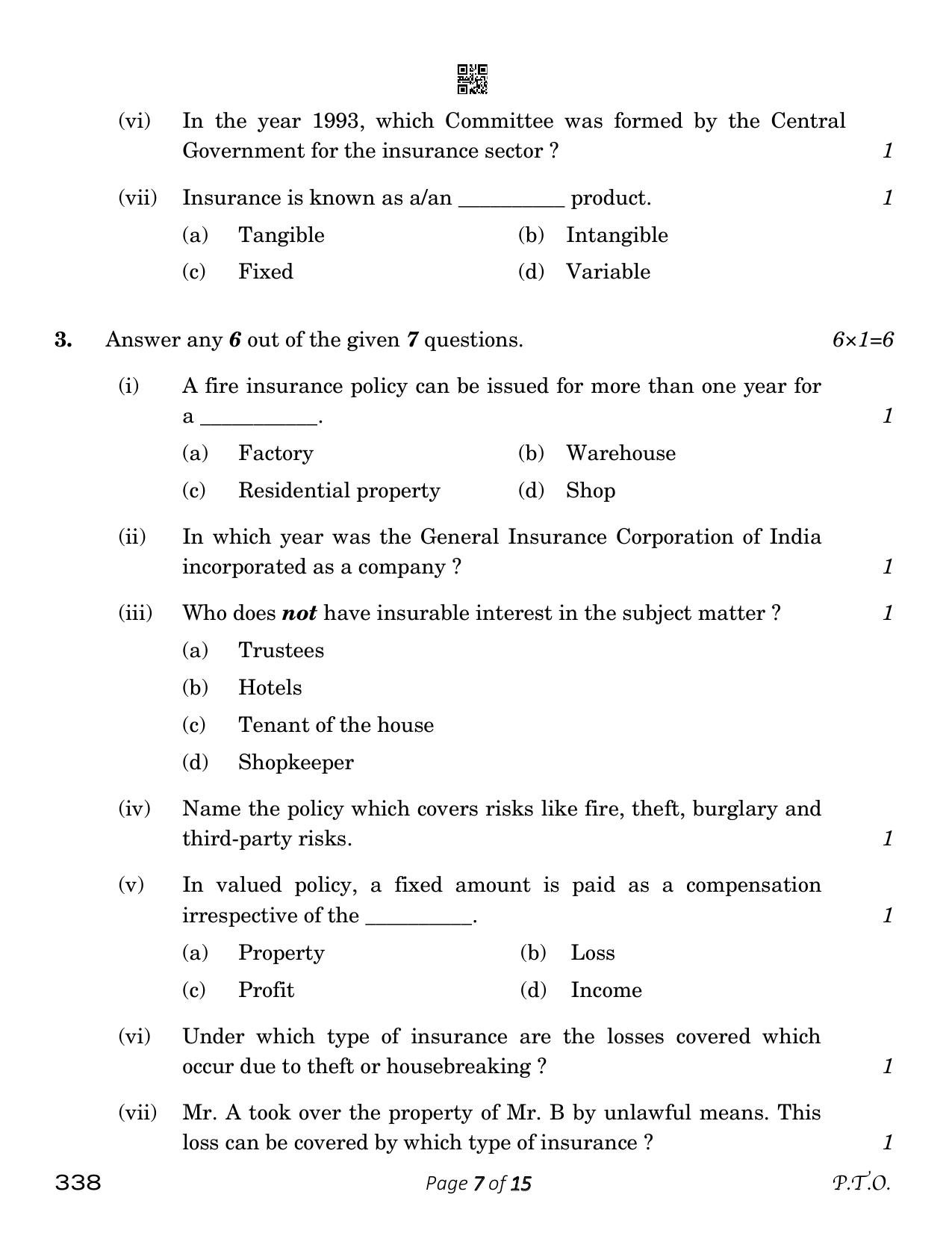 CBSE Class 12 Insurance (Compartment) 2023 Question Paper - Page 7