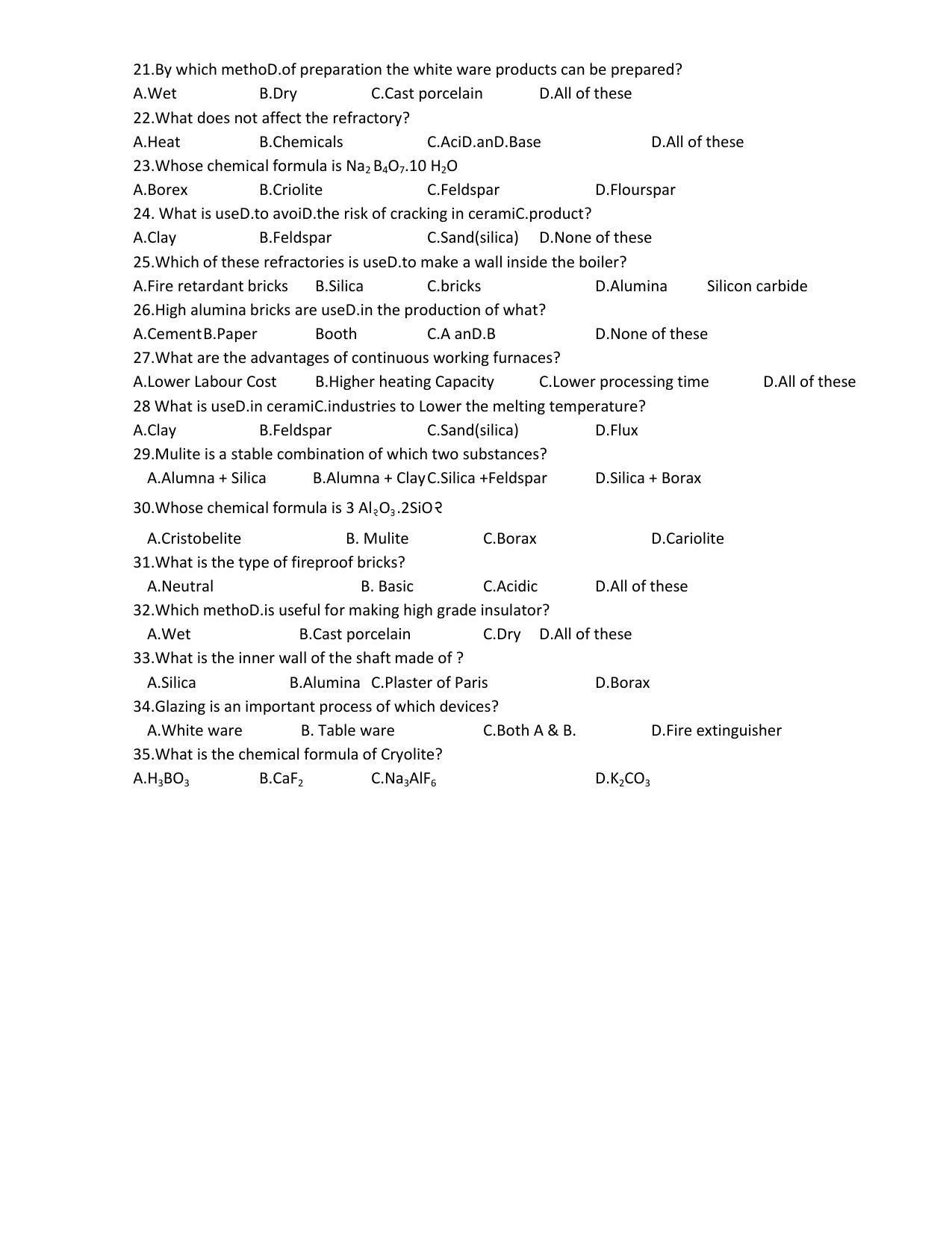 Hemchand North Gujarat University Sample Paper July-Sept 2021: B. SC. Sem – III 301 B - Ceramics Paper Code – 3632 - Page 2