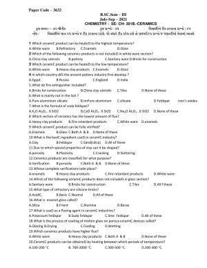 Hemchand North Gujarat University Sample Paper July-Sept 2021: B. SC. Sem – III 301 B - Ceramics Paper Code – 3632