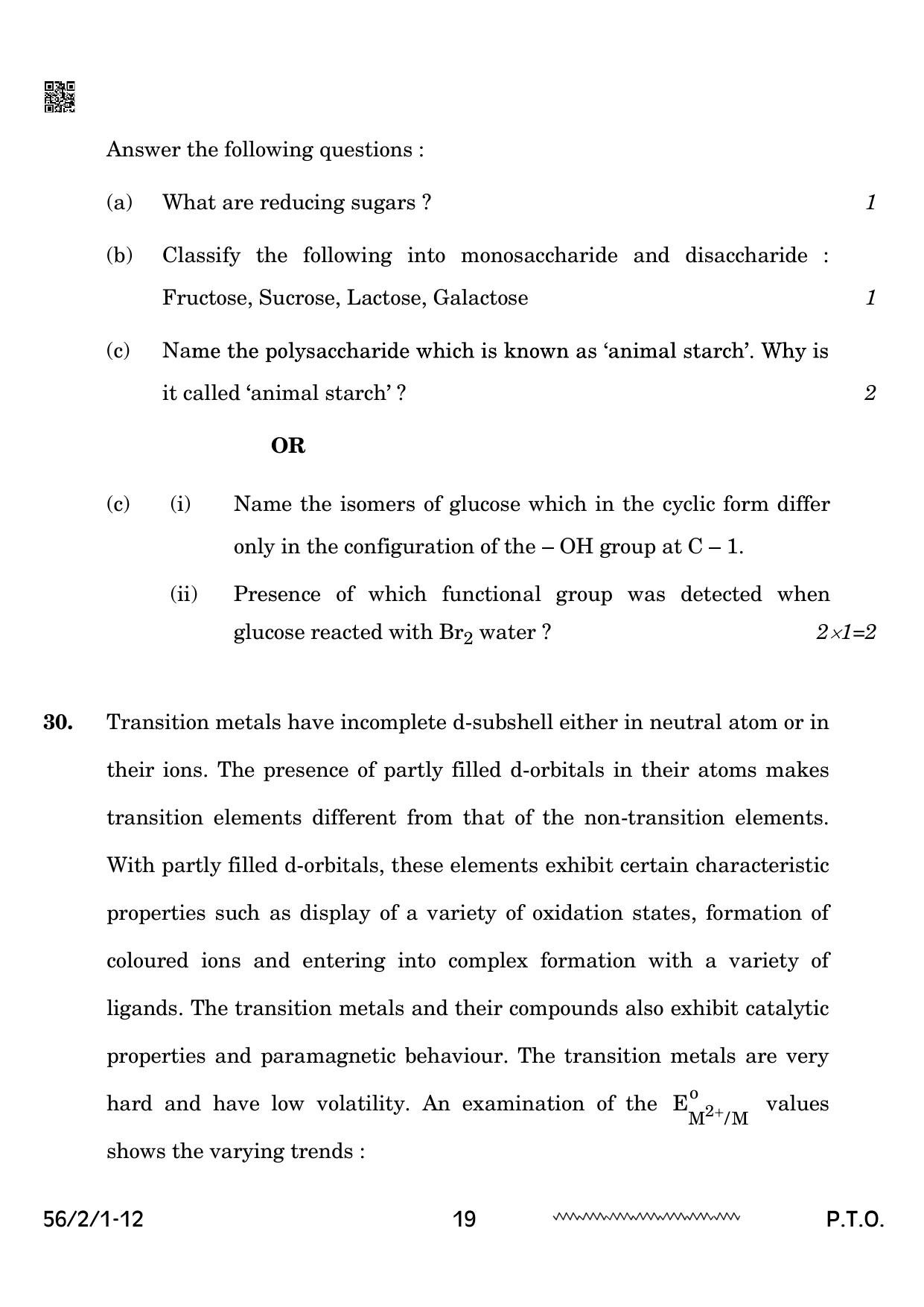 CBSE Class 12 56-2-1 Chemistry 2024 Question Paper - Page 19