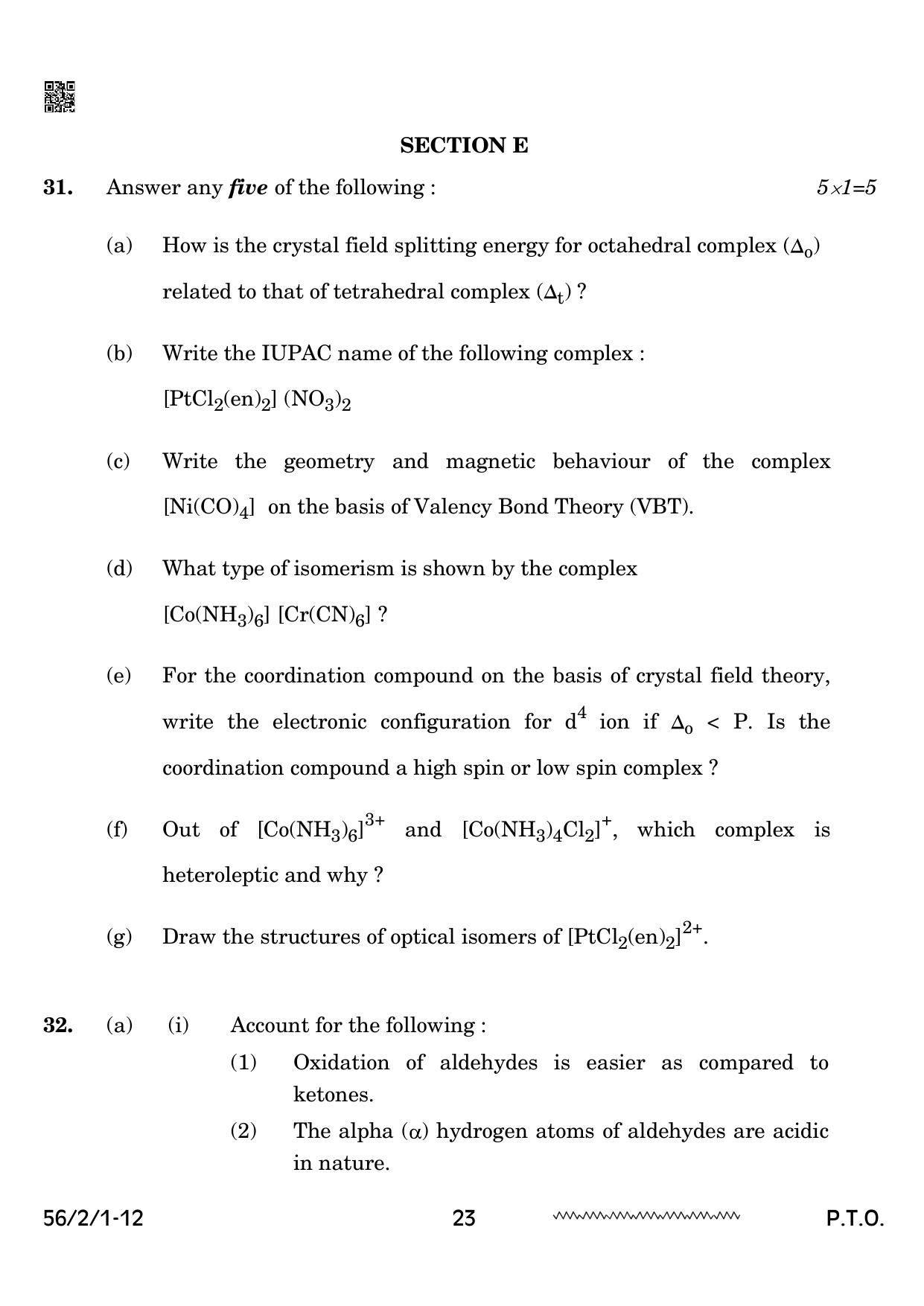 CBSE Class 12 56-2-1 Chemistry 2024 Question Paper - Page 23