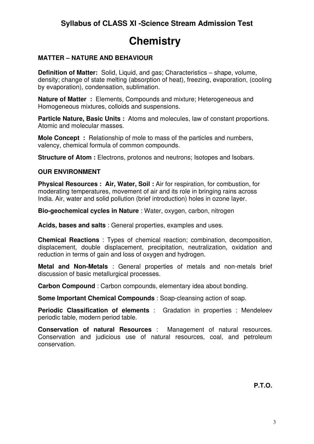 AMU Entrance Exam: XI Science Syllabus - Page 3