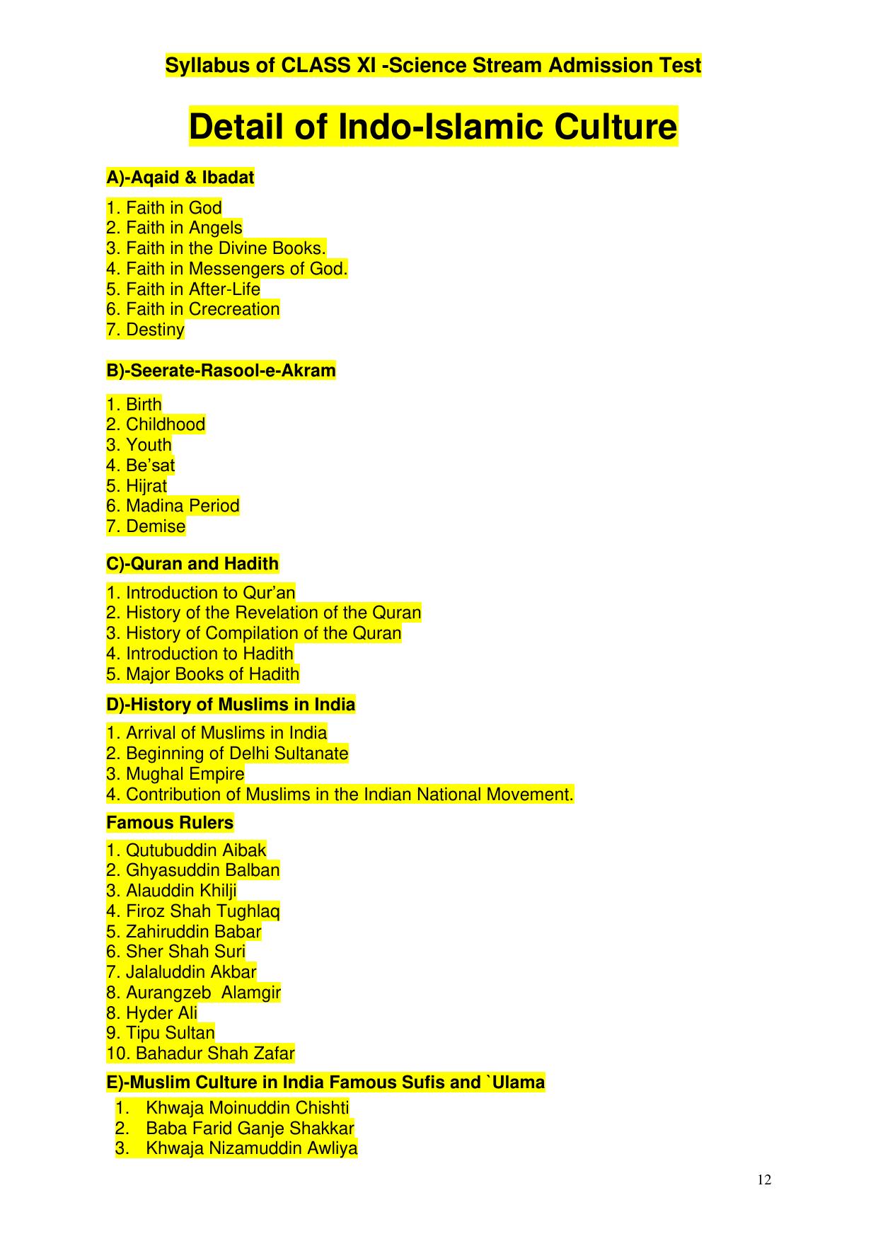 AMU Entrance Exam: XI Science Syllabus - Page 12