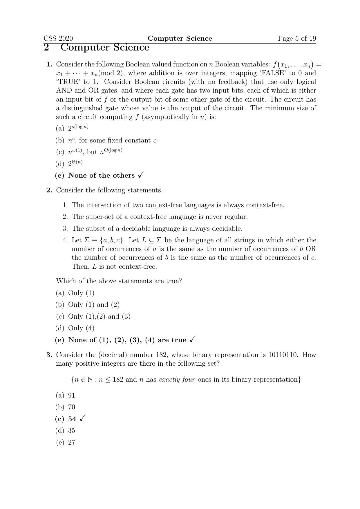 TIFR GS 2020 Computer & Systems Sciences Question Paper - Page 5