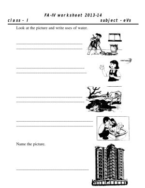 Worksheet for Class 1 EVS Assignment 14
