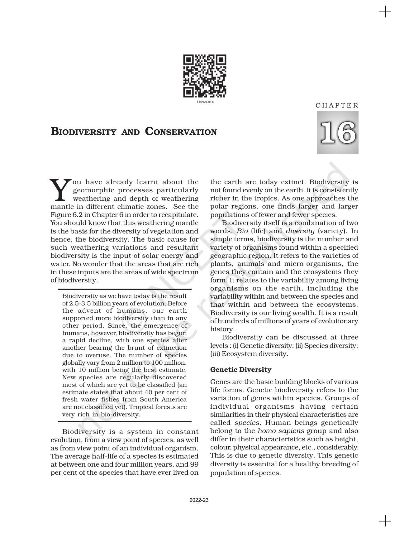 NCERT Book for Class 11 Geography (Part-I) Chapter 16 Biodiversity and Conservation - Page 1