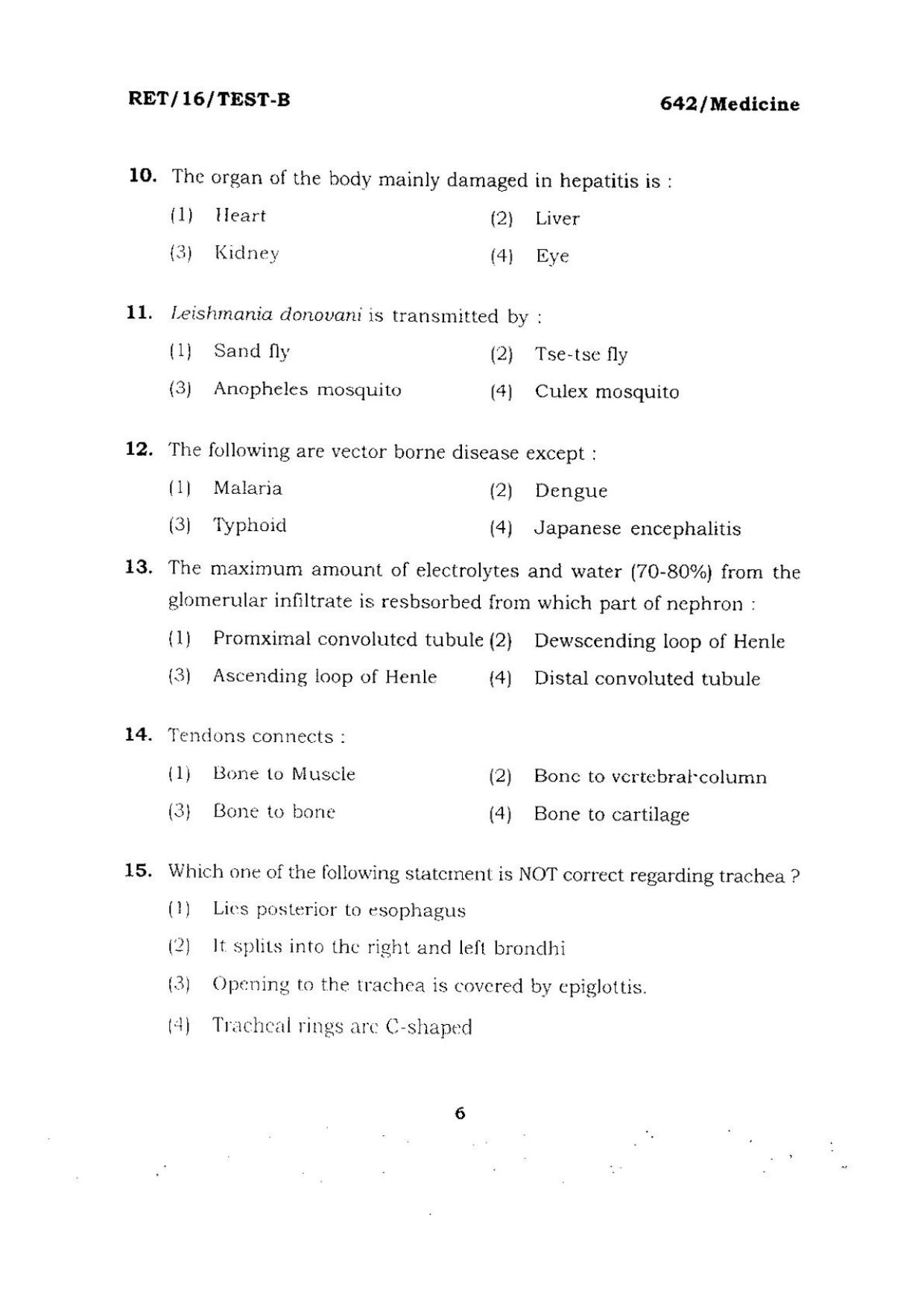 BHU RET MEDICINE 2016 Question Paper - Page 6